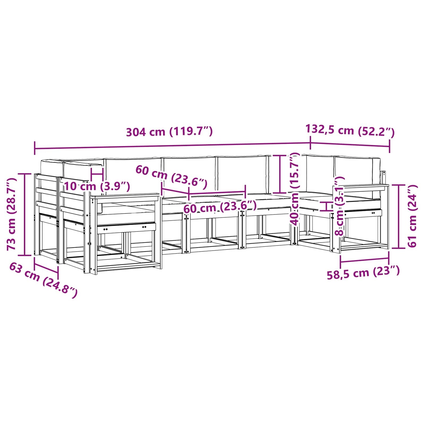 Buiten bankenset met kussen 7 pcs Wit en Lichtgrijs