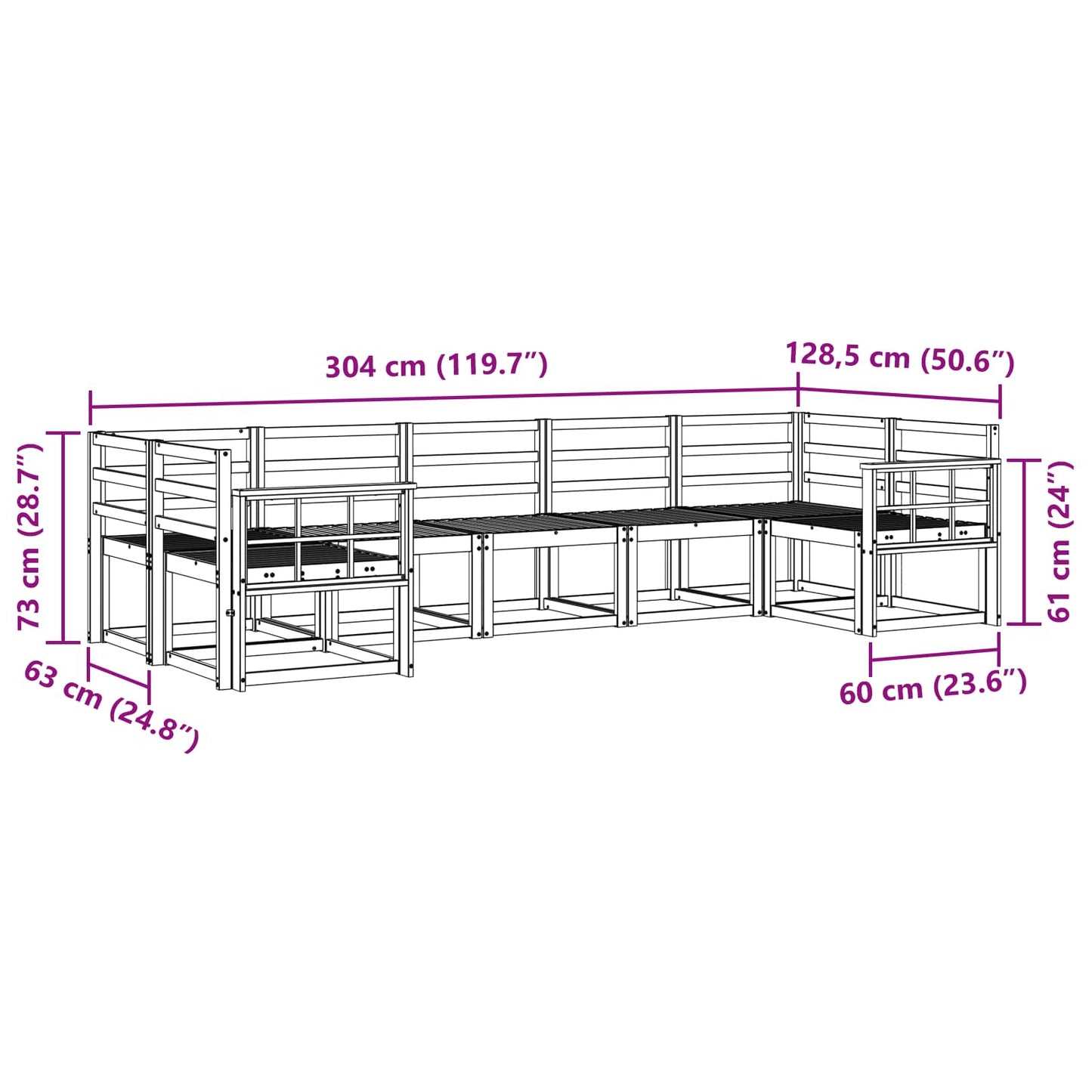 Buiten bankenset 7 pcs Wit Massief Acaciahout