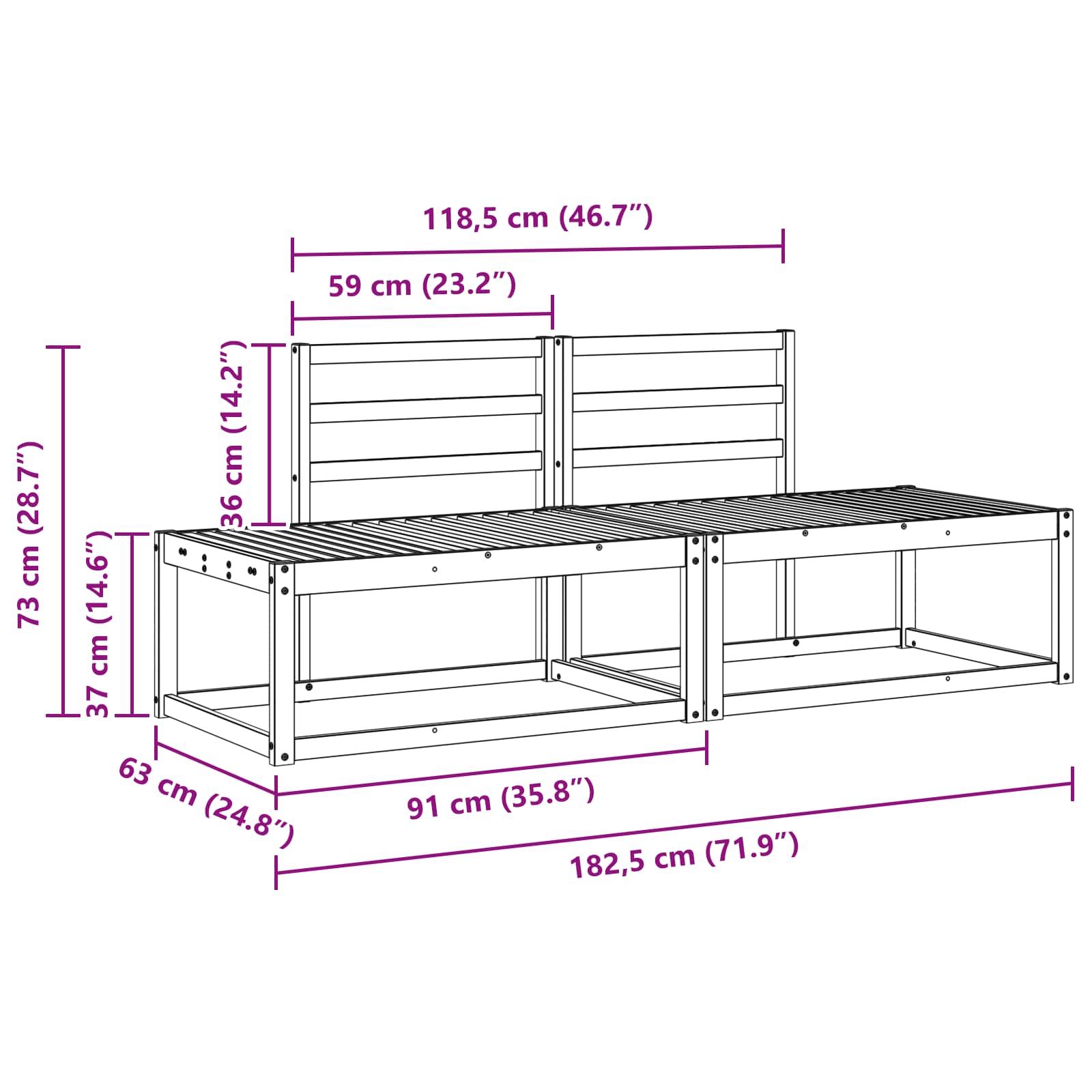 Buiten bankenset 2 pcs Wit 182,5 x 63 x 73 cm is nu te koop bij PeponiXL, paradijselijk wonen!