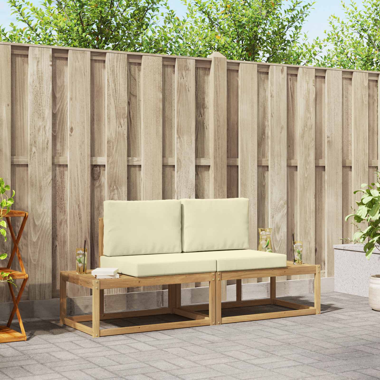 Buiten bankenset met kussen 2 pcs Wit en crèmekleurig Polyester is nu te koop bij PeponiXL, paradijselijk wonen!