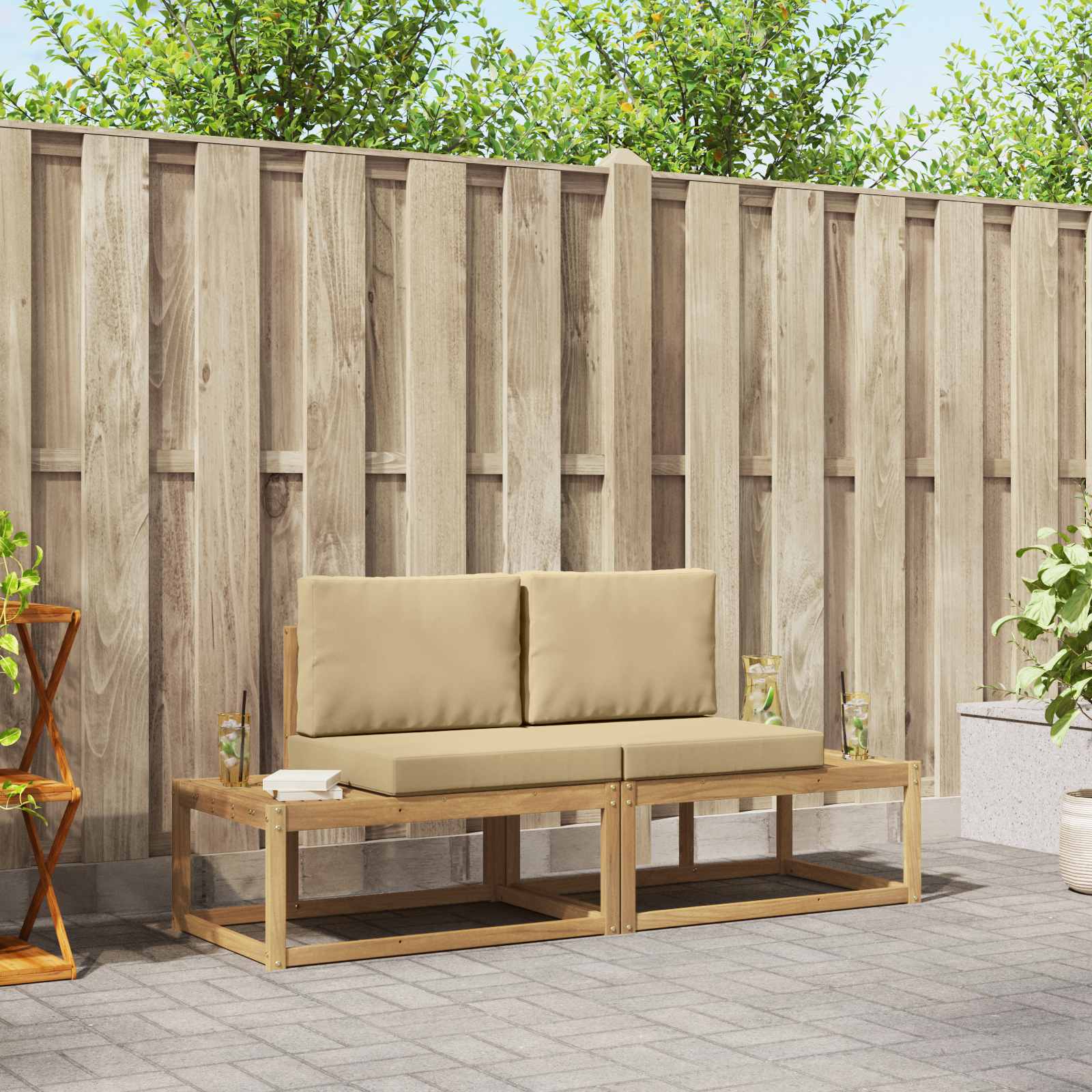 Buiten bankenset met kussen 2 pcs Wit en Beige Polyester is nu te koop bij PeponiXL, paradijselijk wonen!
