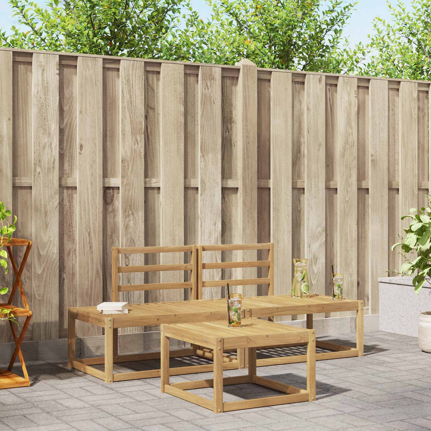 Buiten bankenset 3 pcs Wit Massief Acaciahout is nu te koop bij PeponiXL, paradijselijk wonen!