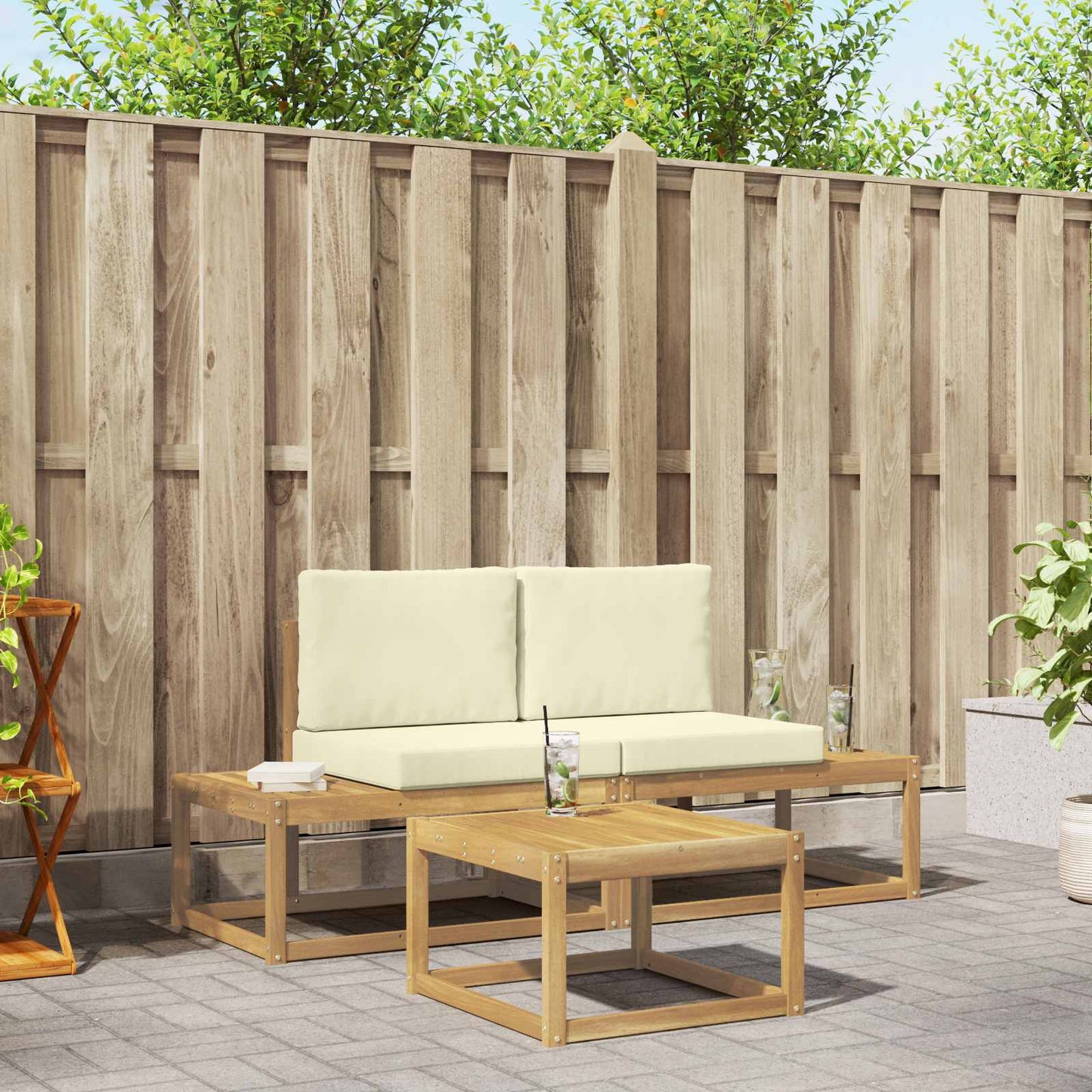 Buiten bankenset met kussen 3 pcs Wit en crèmekleurig Polyester is nu te koop bij PeponiXL, paradijselijk wonen!