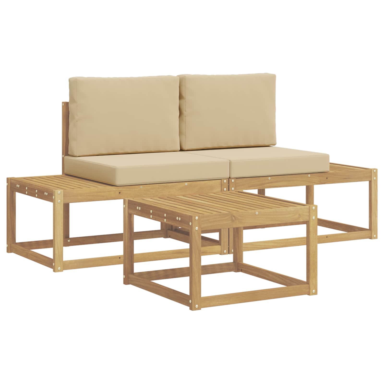 Buiten bankenset met kussen 3 pcs Wit en Beige Polyester is nu te koop bij PeponiXL, paradijselijk wonen!