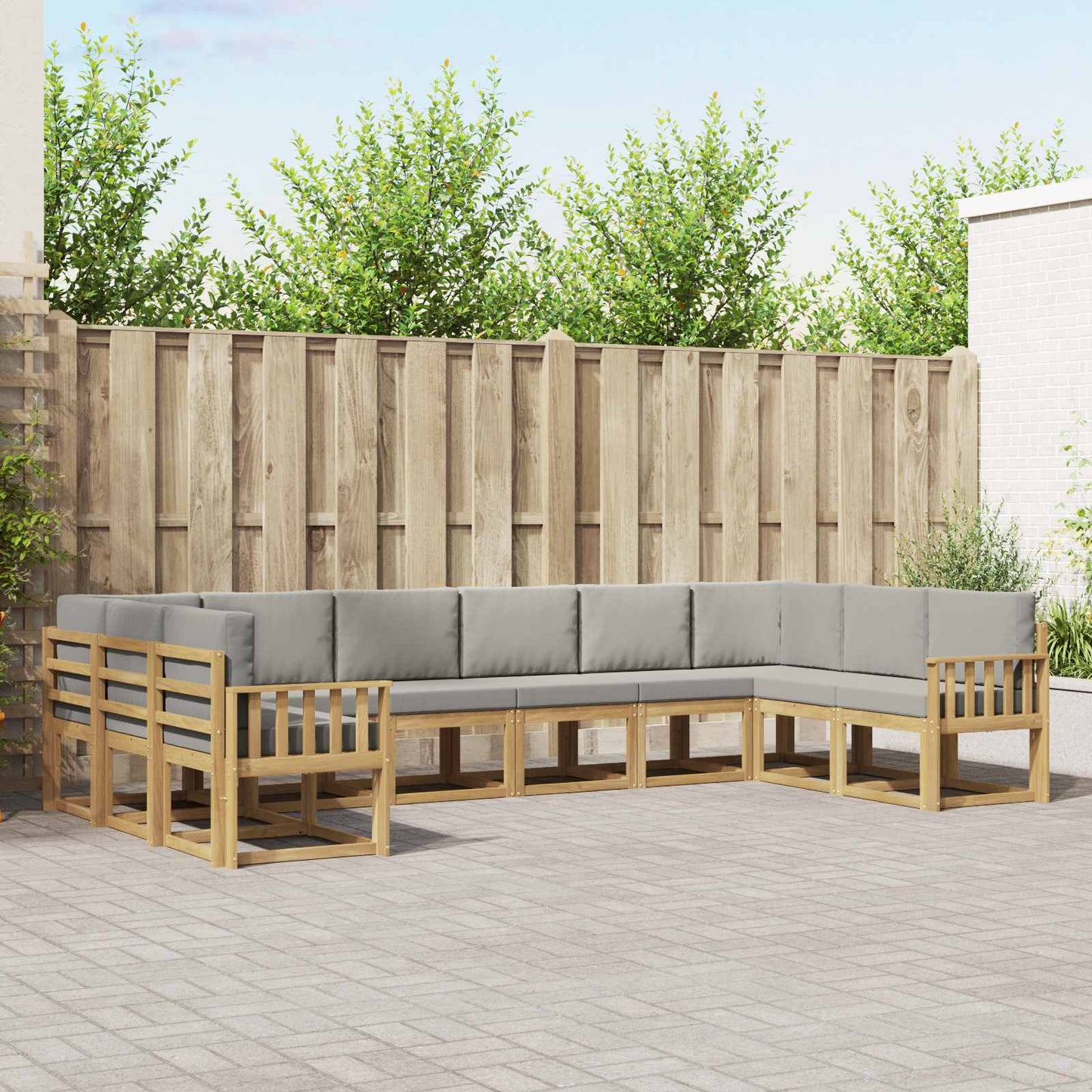 Buiten bankenset met kussen 10 pcs Wit en Lichtgrijs