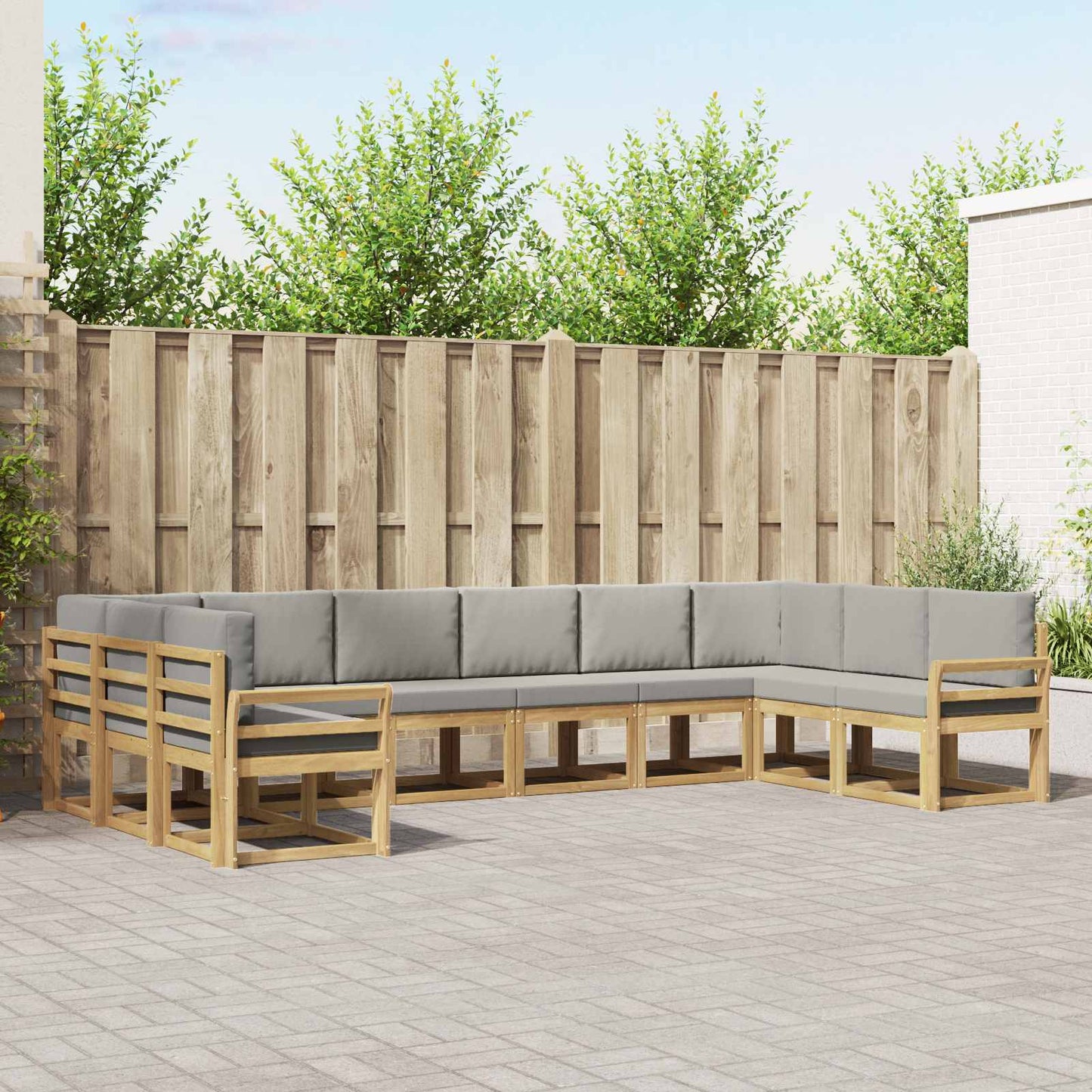 Buiten bankenset met kussen 10 pcs Wit en Lichtgrijs