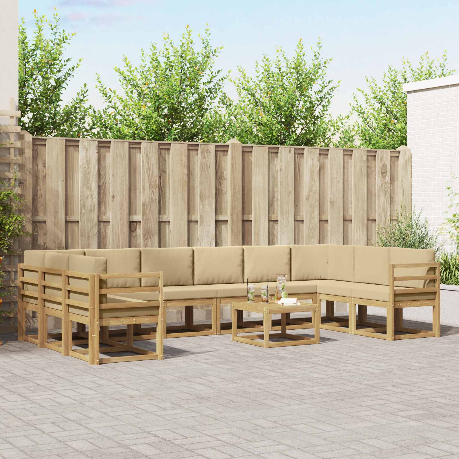 Buiten bankenset met kussen 11 pcs Wit en Beige is nu te koop bij PeponiXL, paradijselijk wonen!