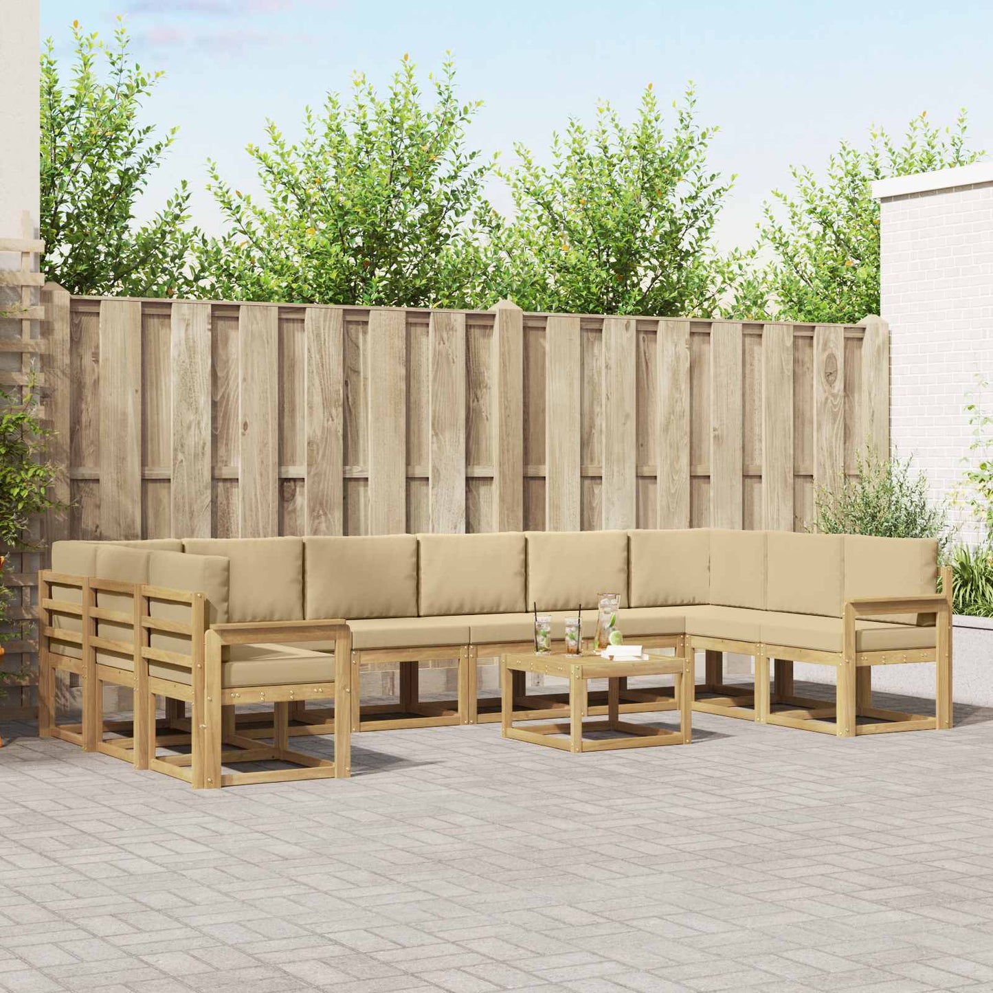 Buiten bankenset met kussen 11 pcs Wit en Beige is nu te koop bij PeponiXL, paradijselijk wonen!
