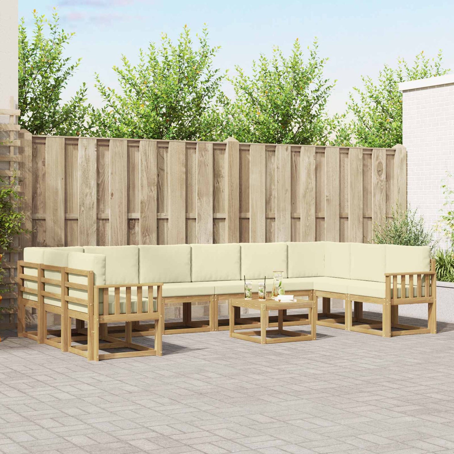 Buiten bankenset met kussen 11 pcs Wit en crèmekleurig is nu te koop bij PeponiXL, paradijselijk wonen!