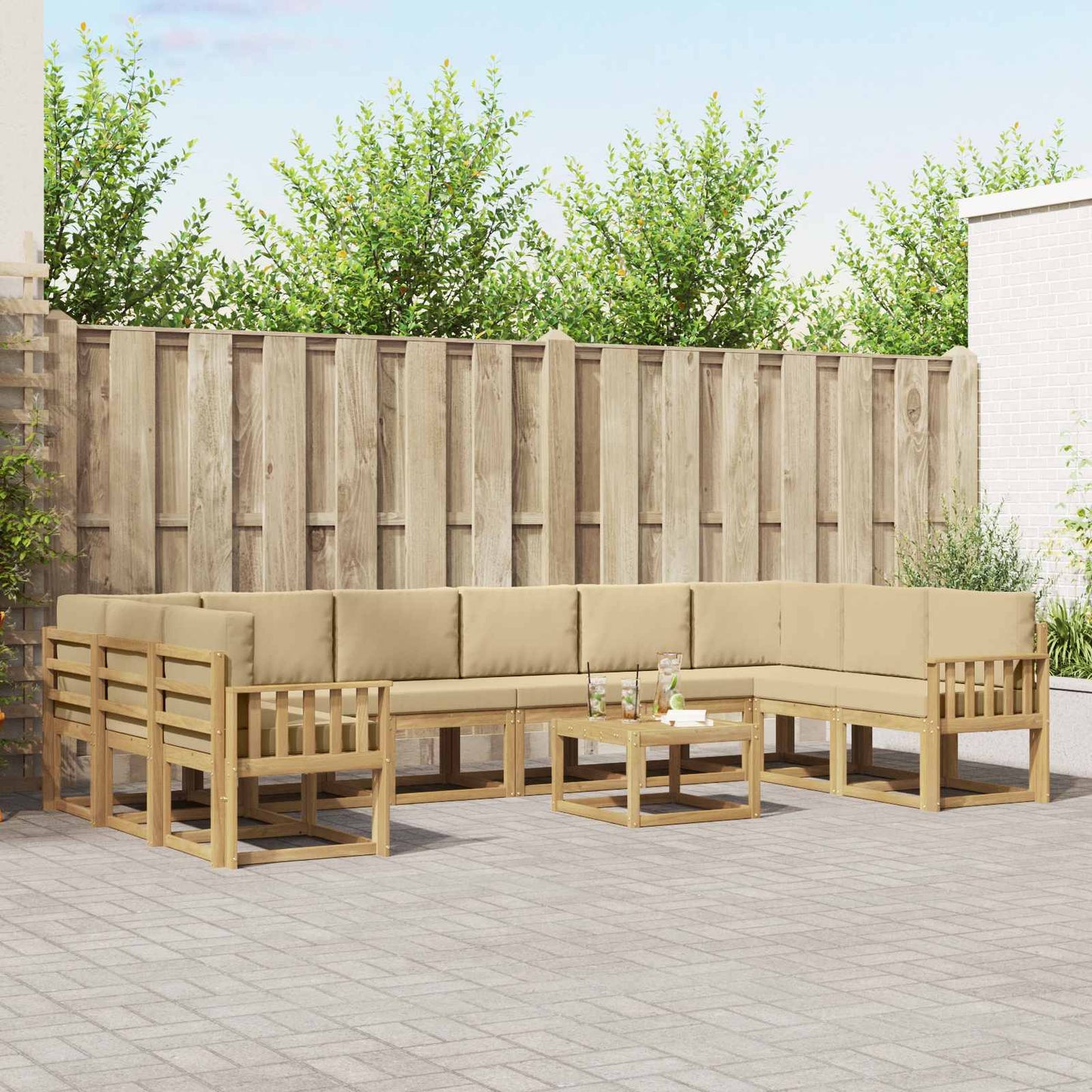 Buiten bankenset met kussen 11 pcs Wit en Beige is nu te koop bij PeponiXL, paradijselijk wonen!