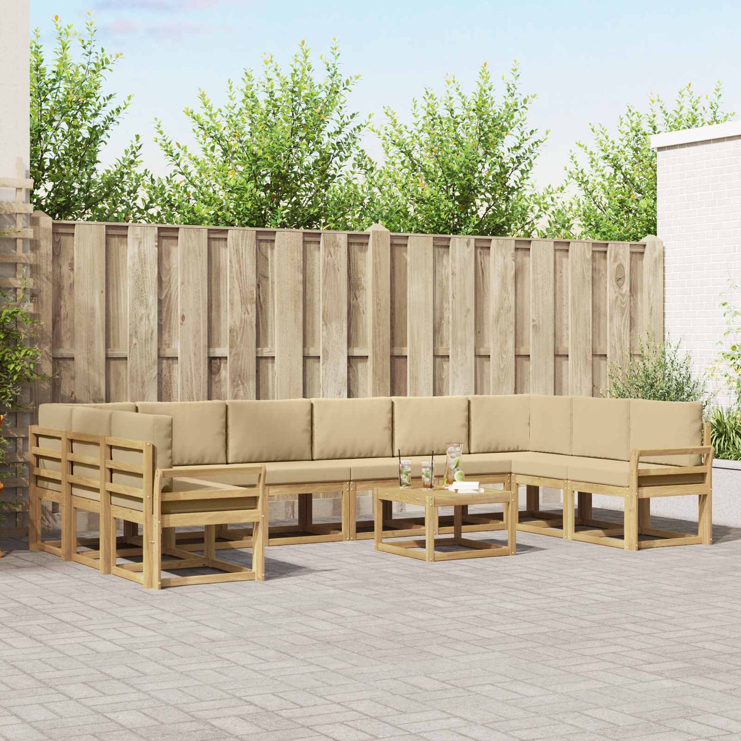 Buiten bankenset met kussen 11 pcs Wit en Beige is nu te koop bij PeponiXL, paradijselijk wonen!