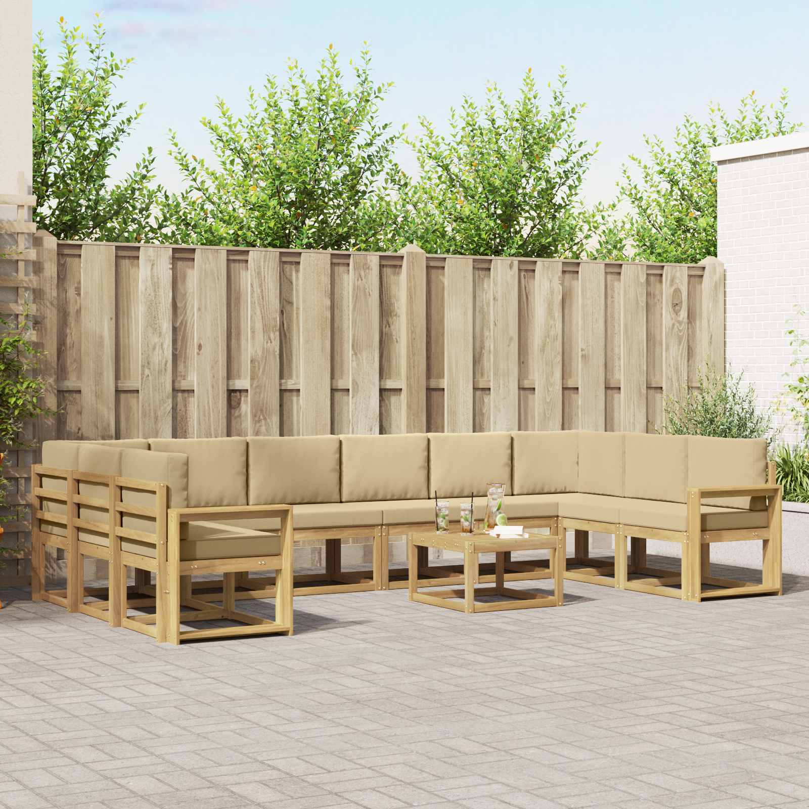 Buiten bankenset met kussen 11 pcs Wit en Beige is nu te koop bij PeponiXL, paradijselijk wonen!