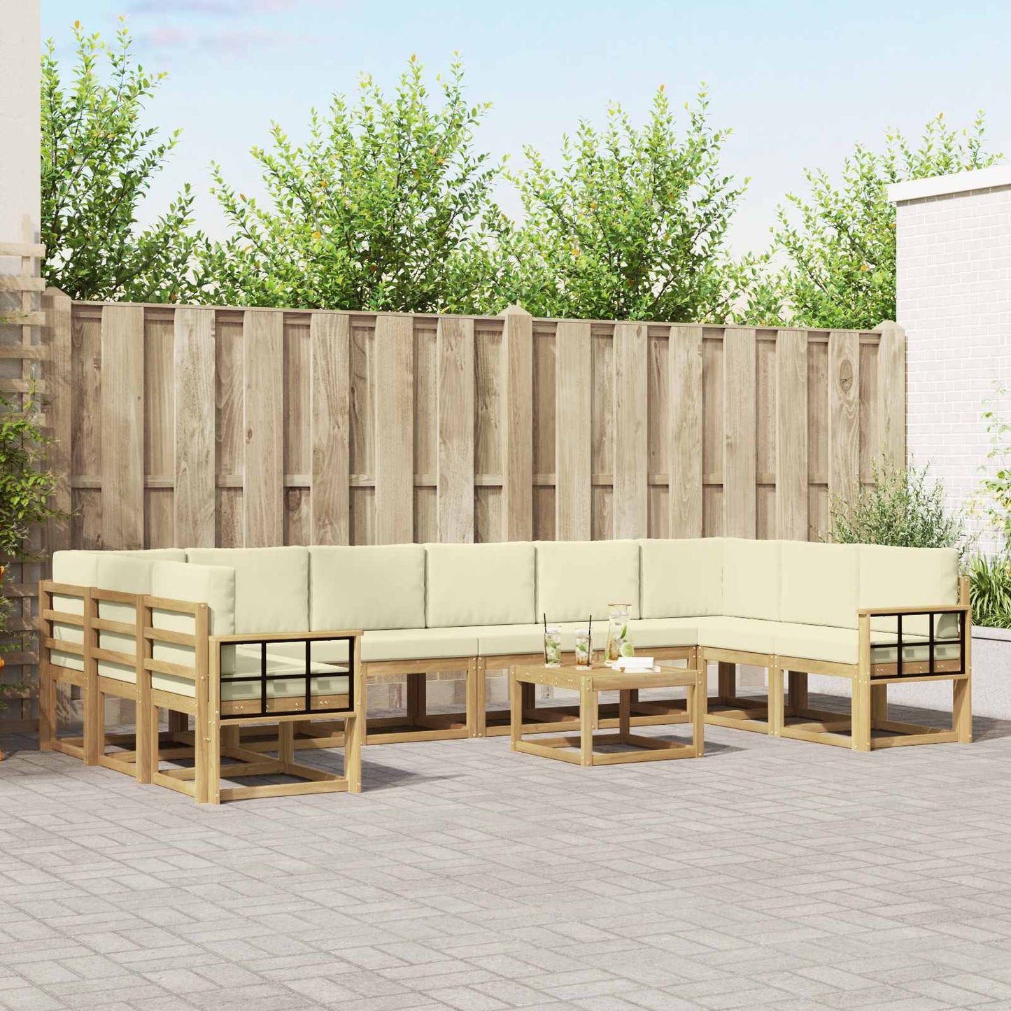 Buiten bankenset met kussen 11 pcs Wit en crèmekleurig is nu te koop bij PeponiXL, paradijselijk wonen!