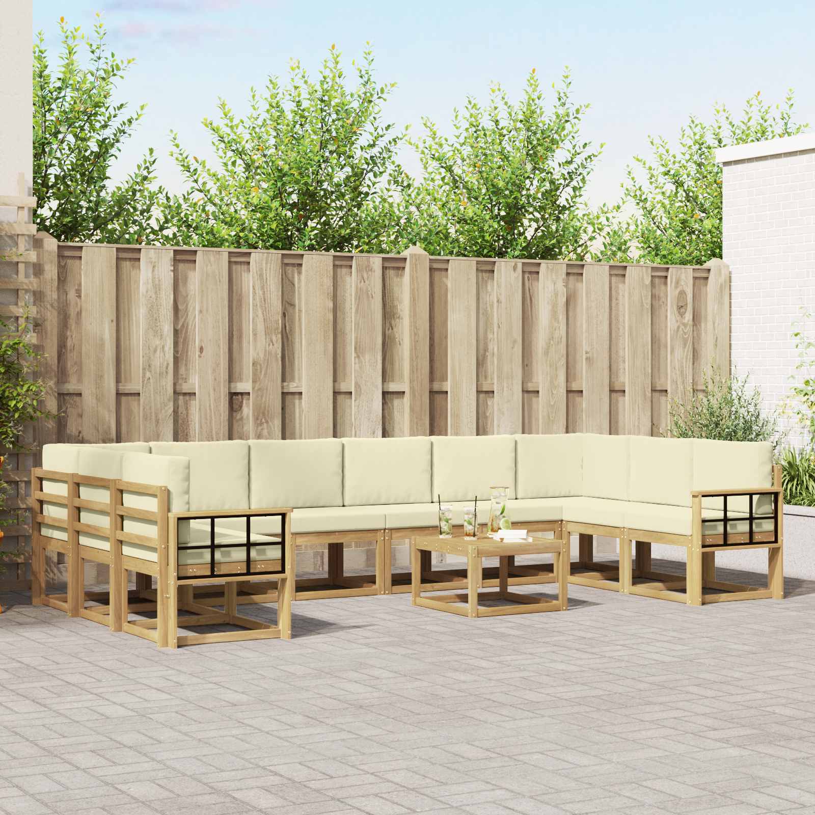 Buiten bankenset met kussen 11 pcs Wit en crèmekleurig is nu te koop bij PeponiXL, paradijselijk wonen!