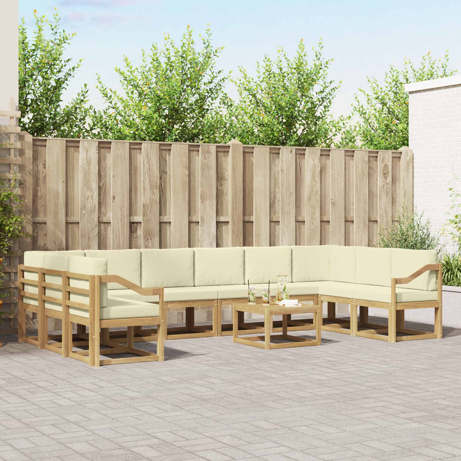 Buiten bankenset met kussen 11 pcs Wit en crèmekleurig is nu te koop bij PeponiXL, paradijselijk wonen!