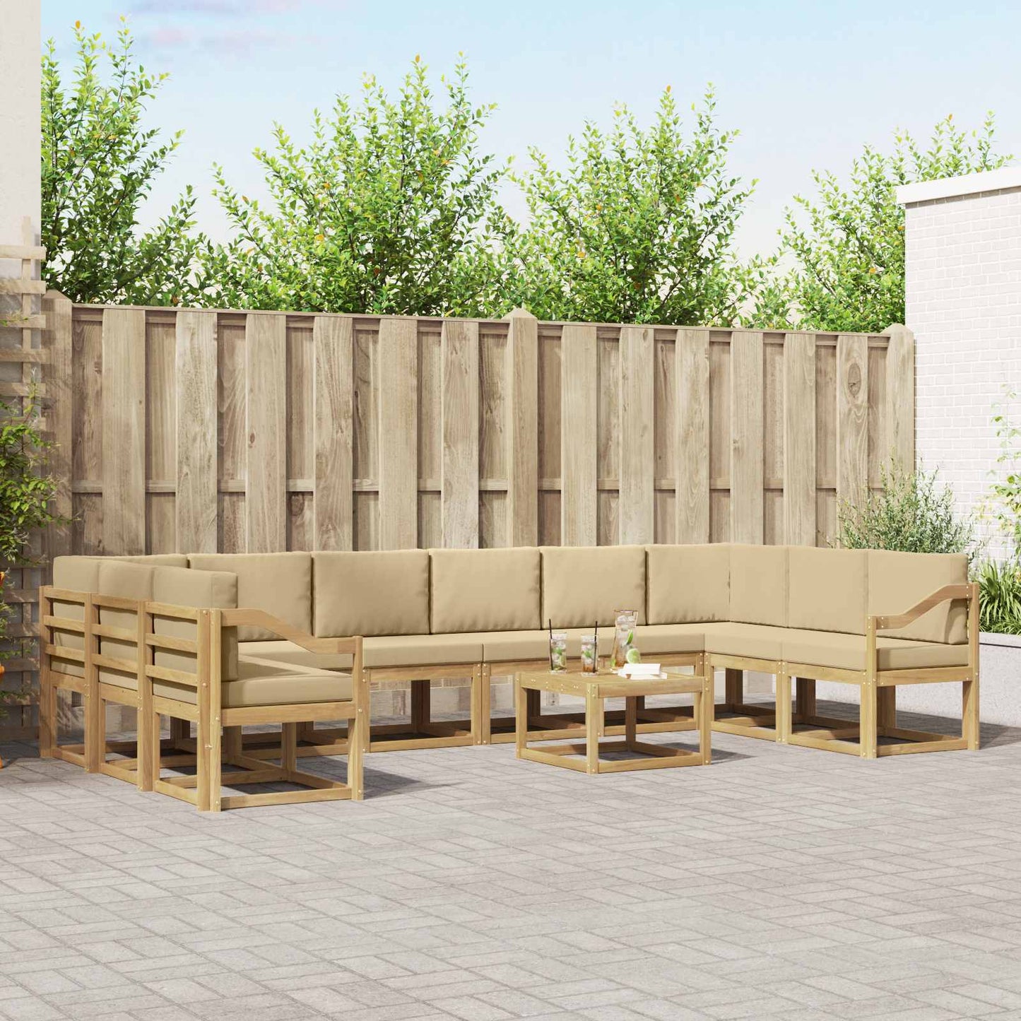 Buiten bankenset met kussen 11 pcs Wit en Beige is nu te koop bij PeponiXL, paradijselijk wonen!