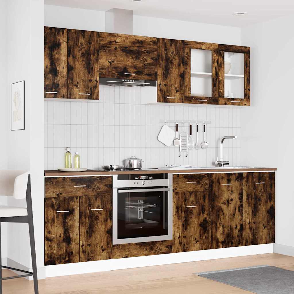 Keukenkastenset met lade Lyon 8 pcs Gerookt eiken Bewerkt hout is nu te koop bij PeponiXL, paradijselijk wonen!