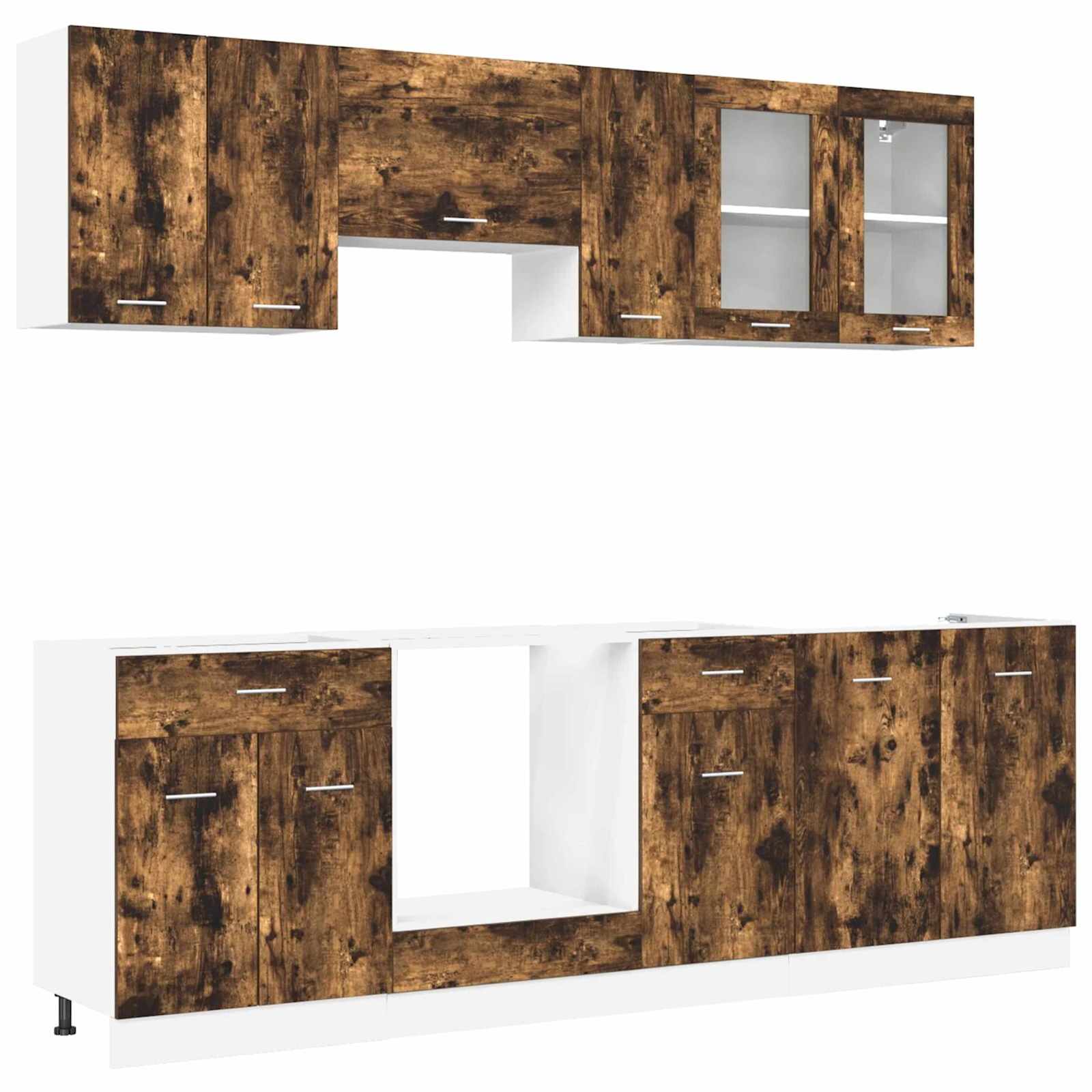 Keukenkastenset met lade Lyon 8 pcs Gerookt eiken Bewerkt hout is nu te koop bij PeponiXL, paradijselijk wonen!