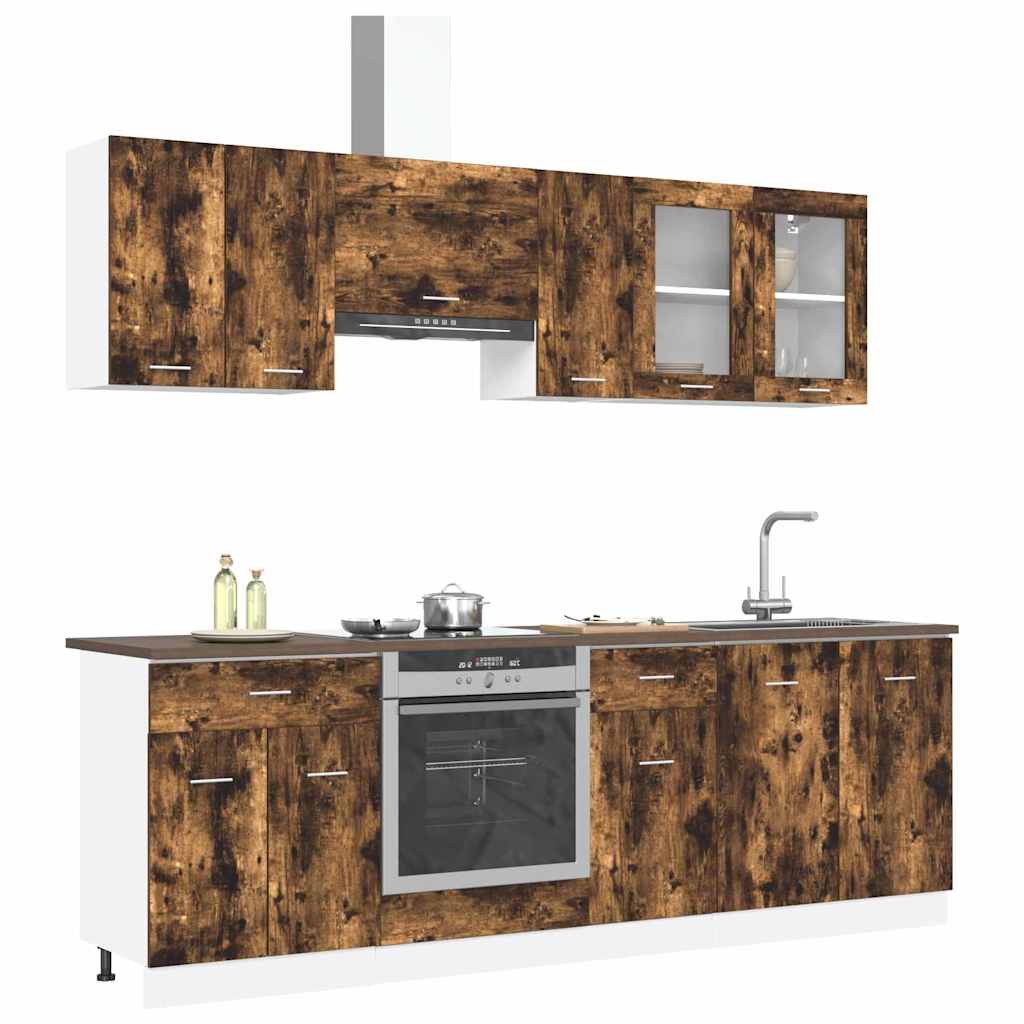Keukenkastenset met lade Lyon 8 pcs Gerookt eiken Bewerkt hout is nu te koop bij PeponiXL, paradijselijk wonen!
