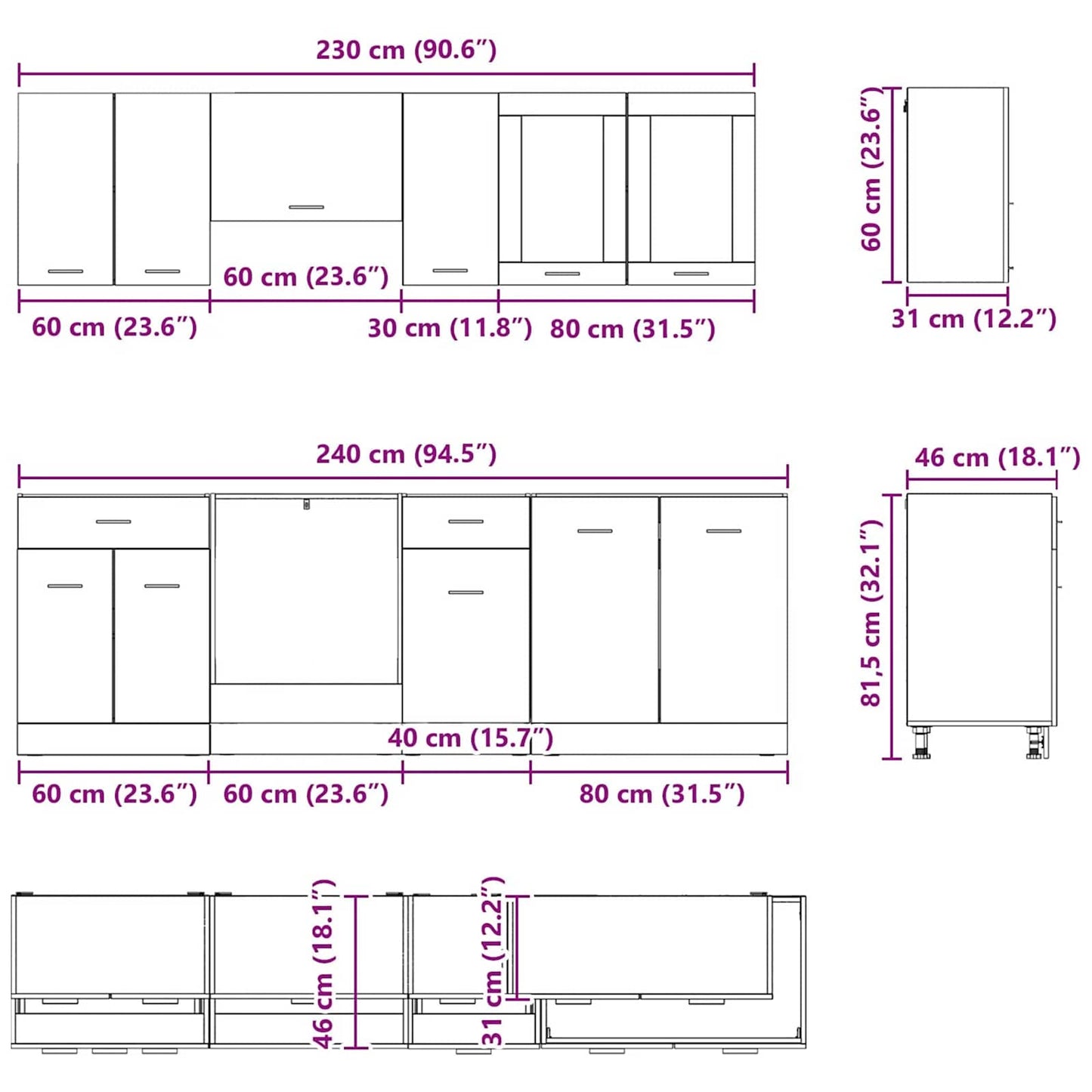 Keukenkastenset met lade Lyon 8 pcs Gerookt eiken Bewerkt hout is nu te koop bij PeponiXL, paradijselijk wonen!