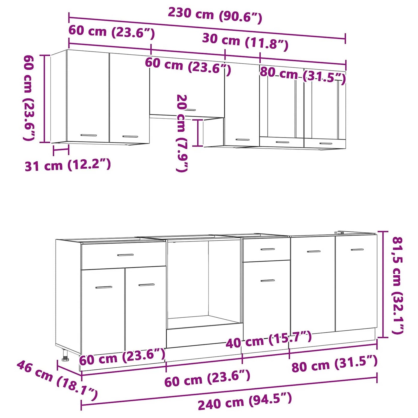 Keukenkastenset met lade Lyon 8 pcs Gerookt eiken Bewerkt hout is nu te koop bij PeponiXL, paradijselijk wonen!