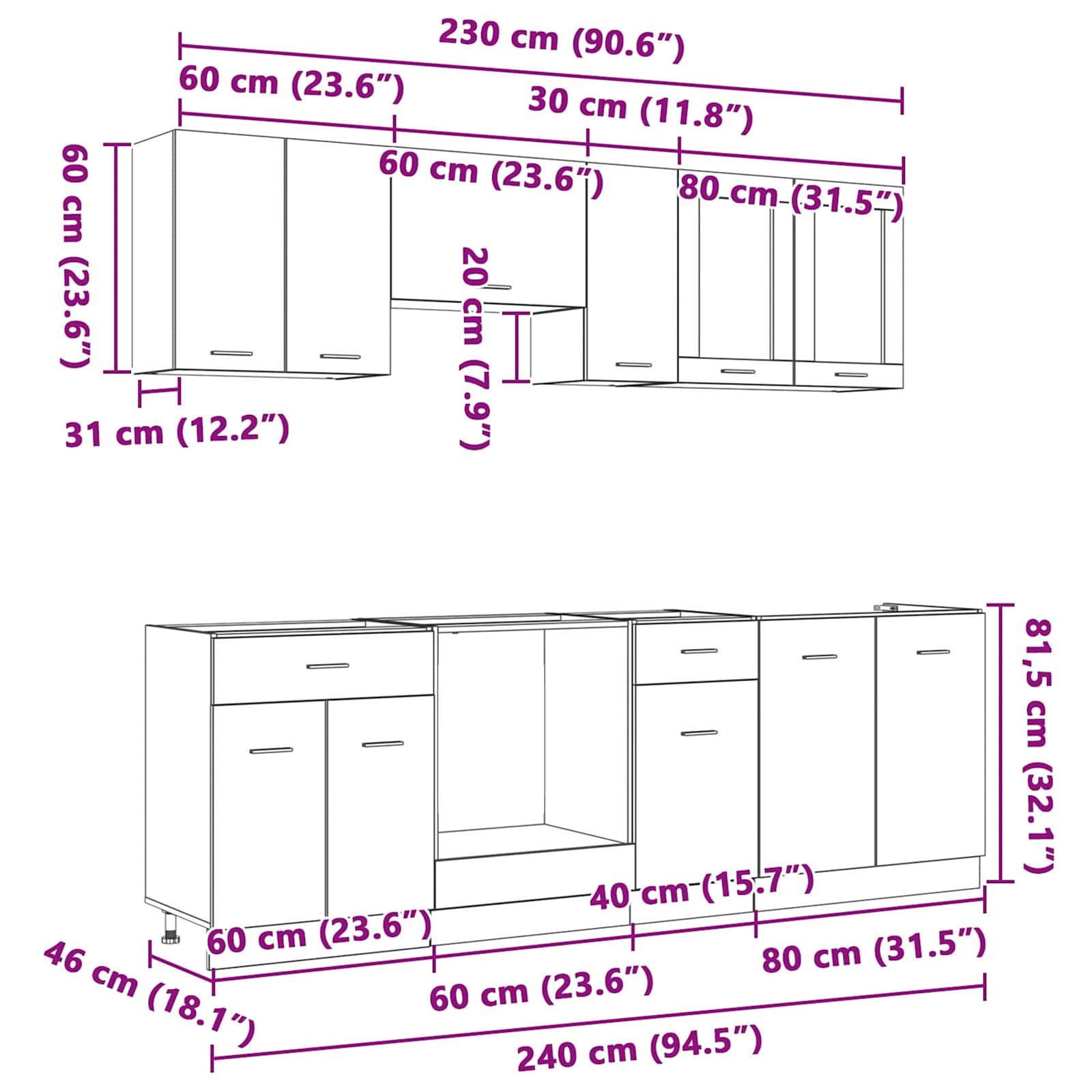 Keukenkastenset met lade Lyon 8 pcs Gerookt eiken Bewerkt hout is nu te koop bij PeponiXL, paradijselijk wonen!