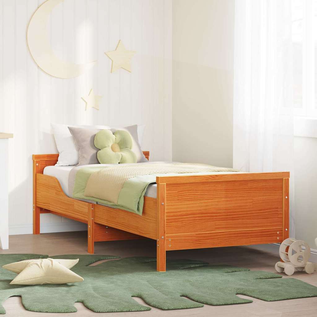 Bedframe met hoofdeinde Wasbruin 80 x 200 cm Bewerkt hout is nu te koop bij PeponiXL, paradijselijk wonen!