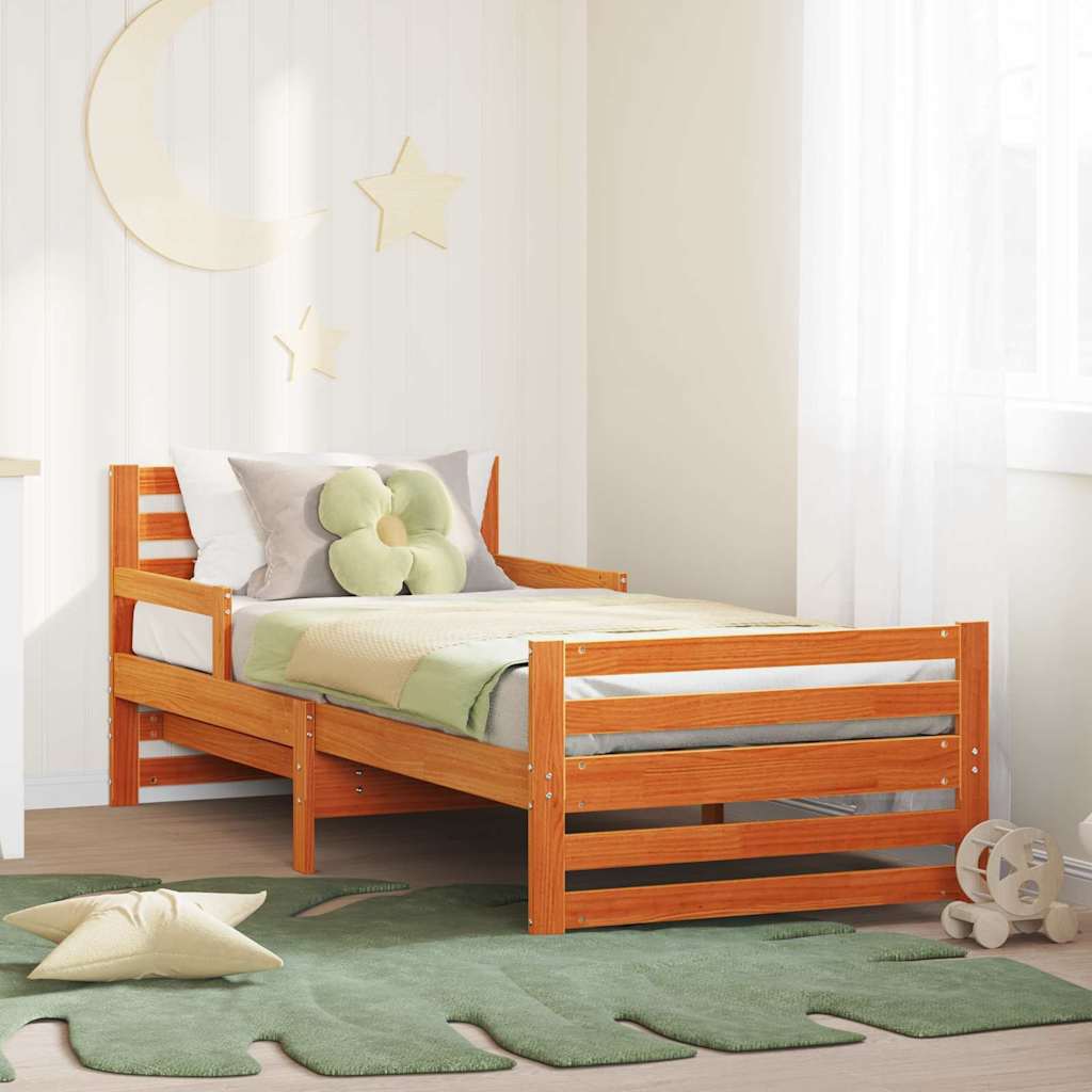 Bedframe met hoofdeinde Wasbruin 80 x 200 cm Bewerkt hout is nu te koop bij PeponiXL, paradijselijk wonen!