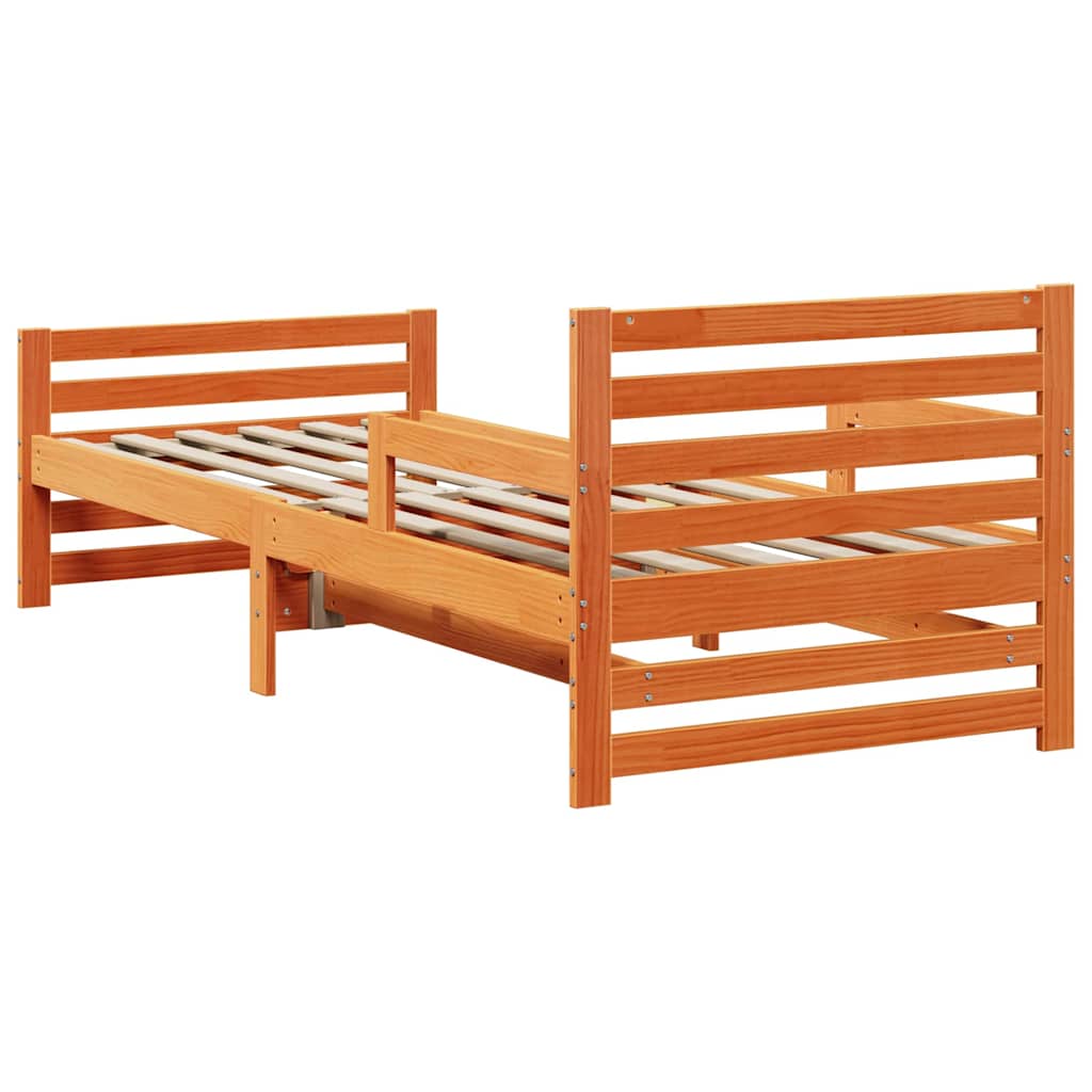 Bedframe met hoofdeinde Wasbruin 80 x 200 cm Bewerkt hout is nu te koop bij PeponiXL, paradijselijk wonen!