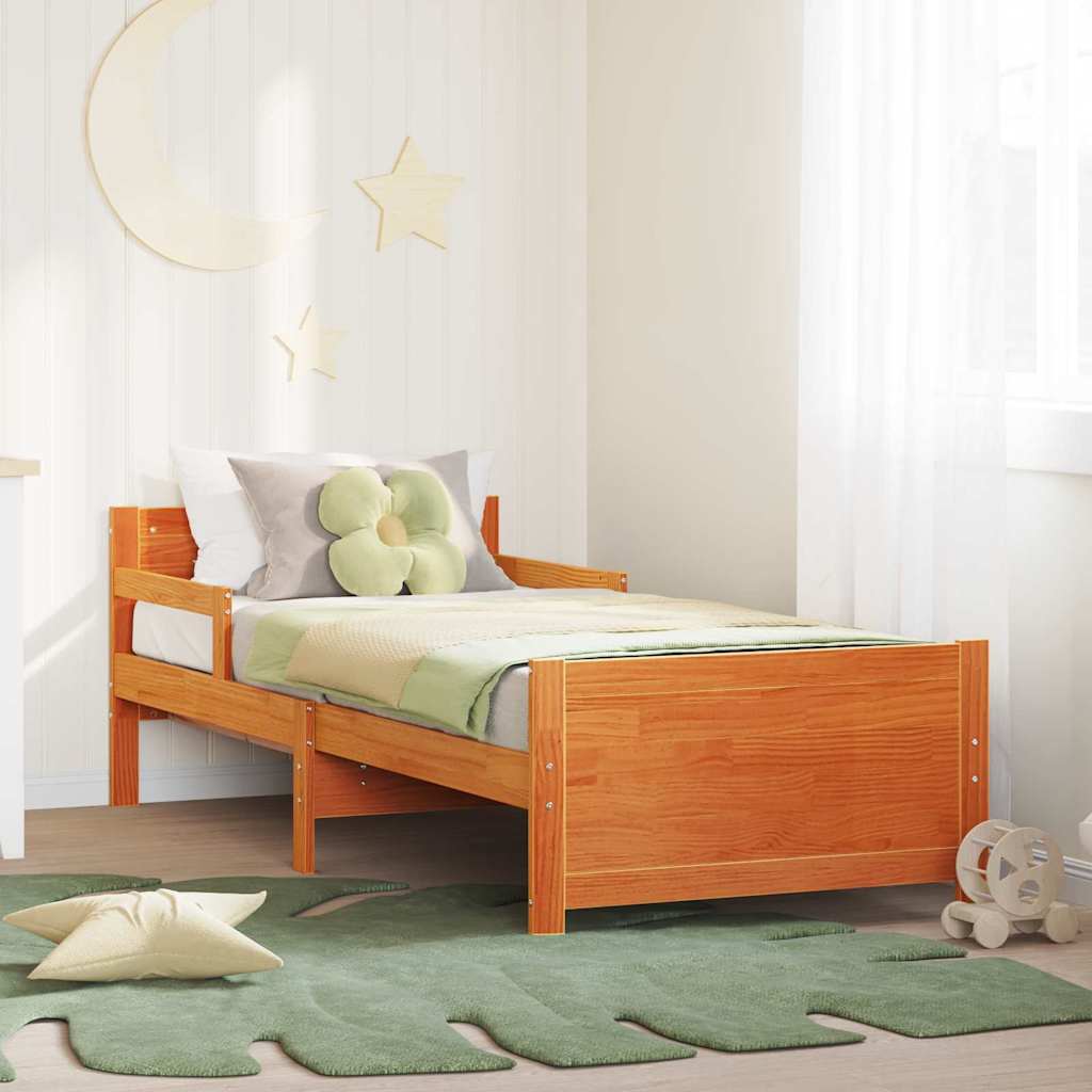 Bedframe met hoofdeinde Wasbruin 80 x 200 cm Bewerkt hout is nu te koop bij PeponiXL, paradijselijk wonen!