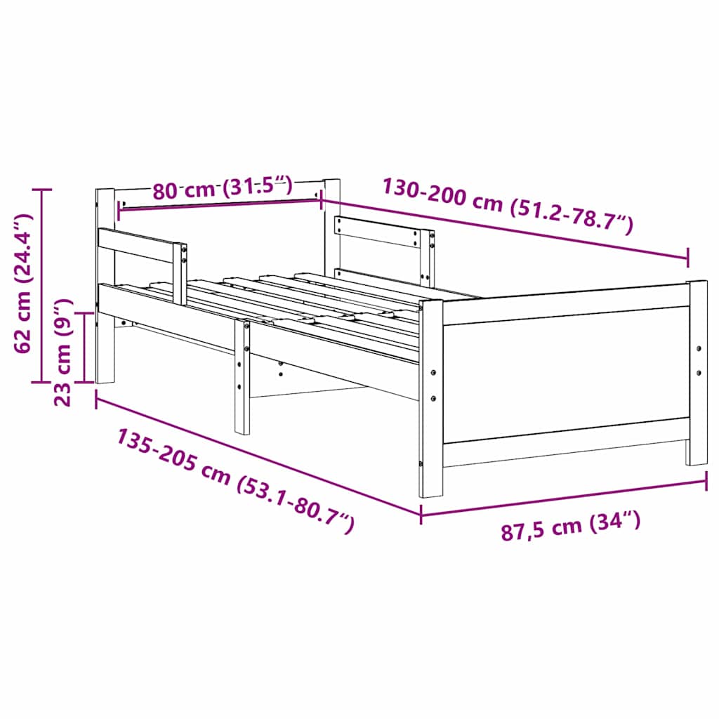 Bedframe met hoofdeinde Wasbruin 80 x 200 cm Bewerkt hout is nu te koop bij PeponiXL, paradijselijk wonen!