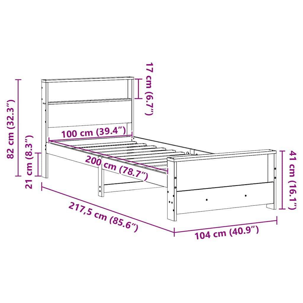 Bedframe met hoofdeinde Wasbruin 100 x 200 cm Bewerkt hout is nu te koop bij PeponiXL, paradijselijk wonen!