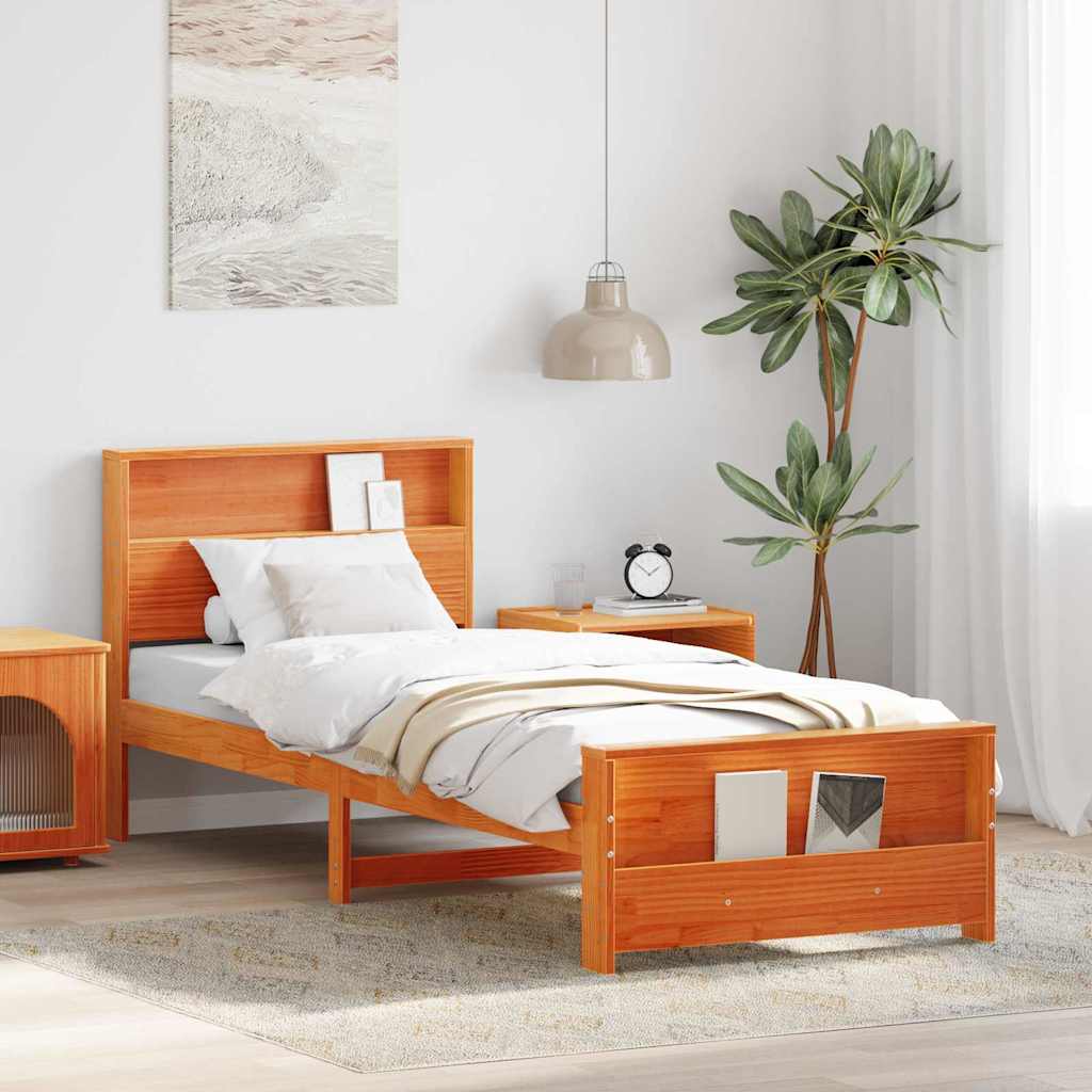 Bedframe met hoofdeinde Wasbruin 90 x 200 cm Bewerkt hout is nu te koop bij PeponiXL, paradijselijk wonen!