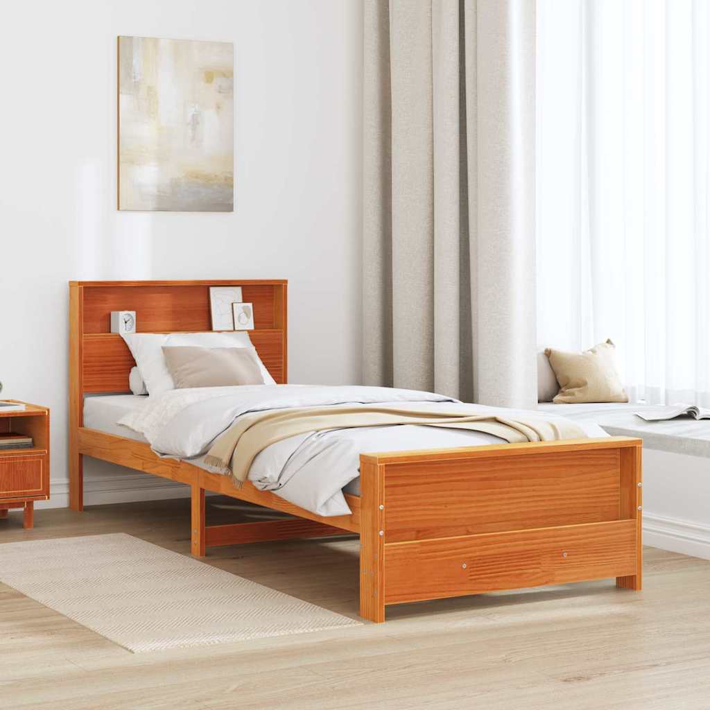 Bedframe met hoofdeinde Wasbruin 90 x 200 cm Bewerkt hout is nu te koop bij PeponiXL, paradijselijk wonen!
