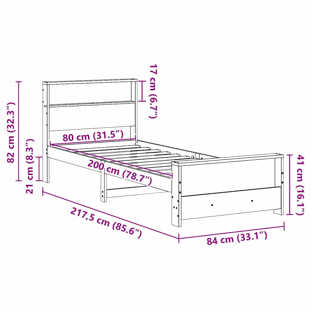 Bedframe met hoofdeinde Wasbruin 80 x 200 cm Bewerkt hout is nu te koop bij PeponiXL, paradijselijk wonen!