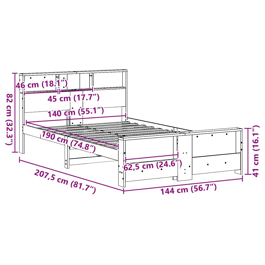 Bedframe met hoofdeinde Bruin 140 x 190 cm Bewerkt hout is nu te koop bij PeponiXL, paradijselijk wonen!