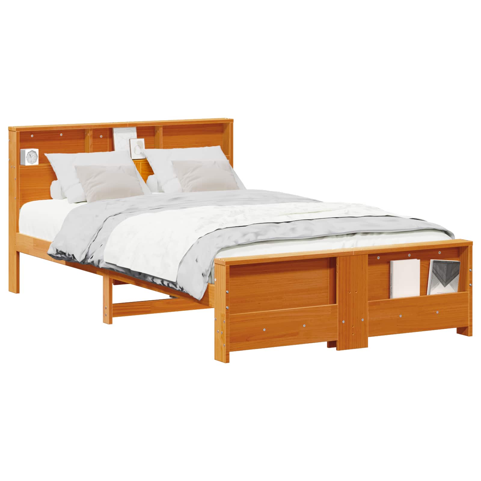 Bedframe met hoofdeinde Wasbruin 140 x 190 cm Bewerkt hout is nu te koop bij PeponiXL, paradijselijk wonen!