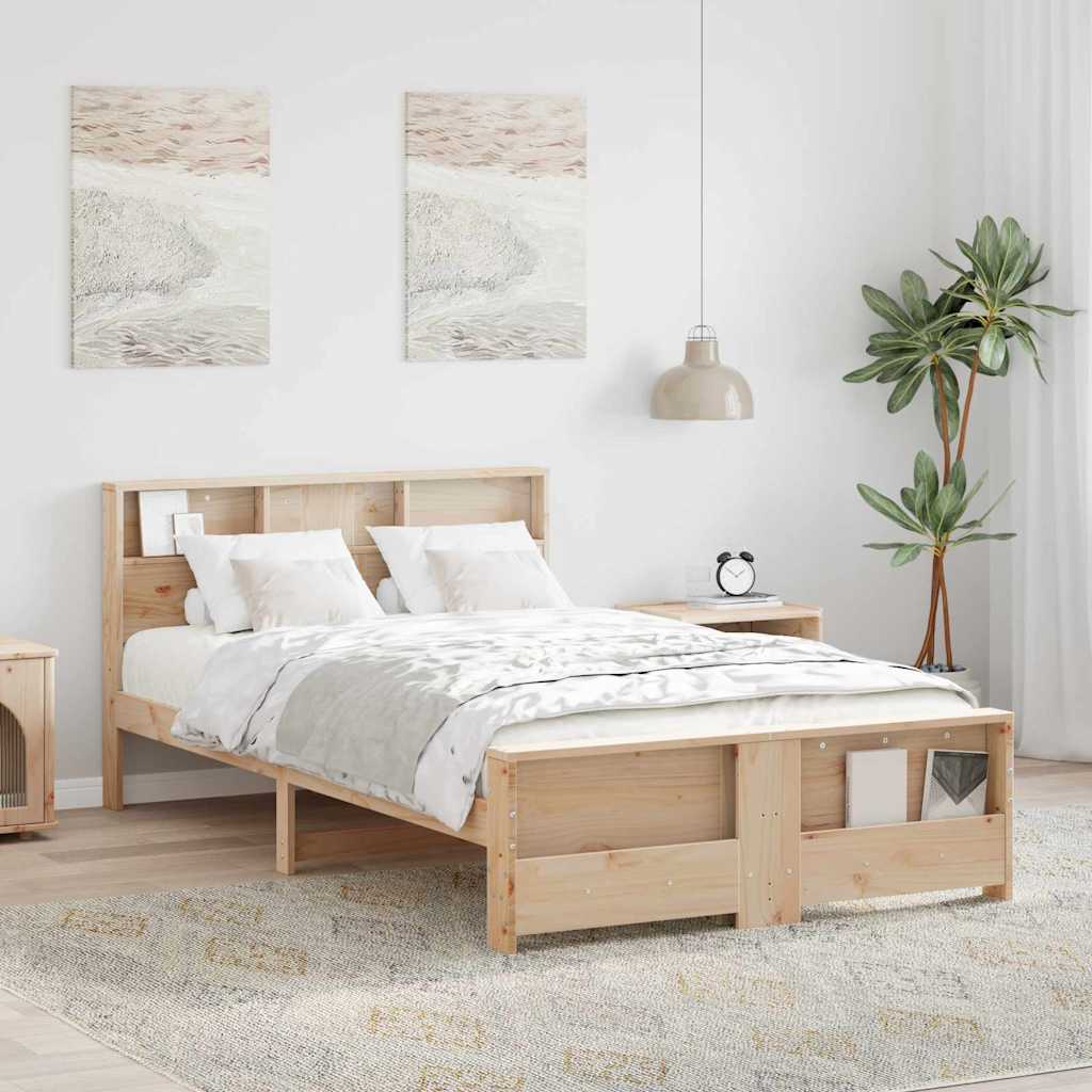 Bedframe met hoofdeinde Bruin 135 x 190 cm Bewerkt hout is nu te koop bij PeponiXL, paradijselijk wonen!