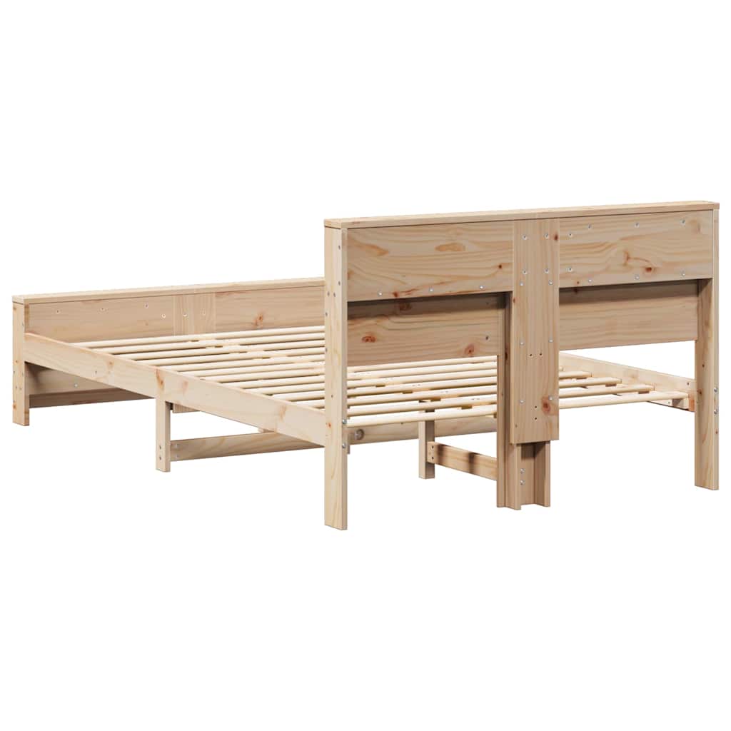 Bedframe met hoofdeinde Bruin 135 x 190 cm Bewerkt hout is nu te koop bij PeponiXL, paradijselijk wonen!