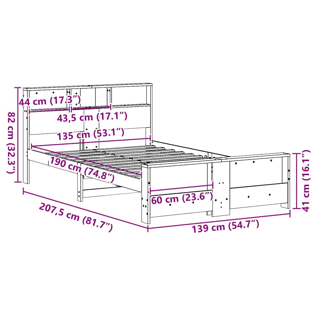 Bedframe met hoofdeinde Bruin 135 x 190 cm Bewerkt hout is nu te koop bij PeponiXL, paradijselijk wonen!