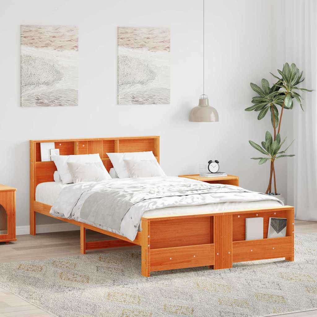 Bedframe met hoofdeinde Wasbruin 135 x 190 cm Bewerkt hout is nu te koop bij PeponiXL, paradijselijk wonen!