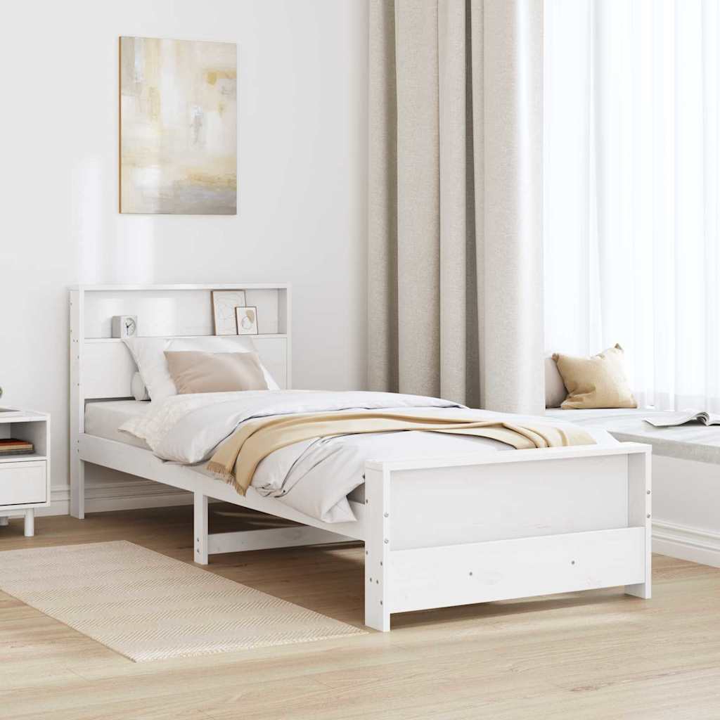 Bedframe met hoofdeinde Wit 90 x 190 cm Bewerkt hout is nu te koop bij PeponiXL, paradijselijk wonen!