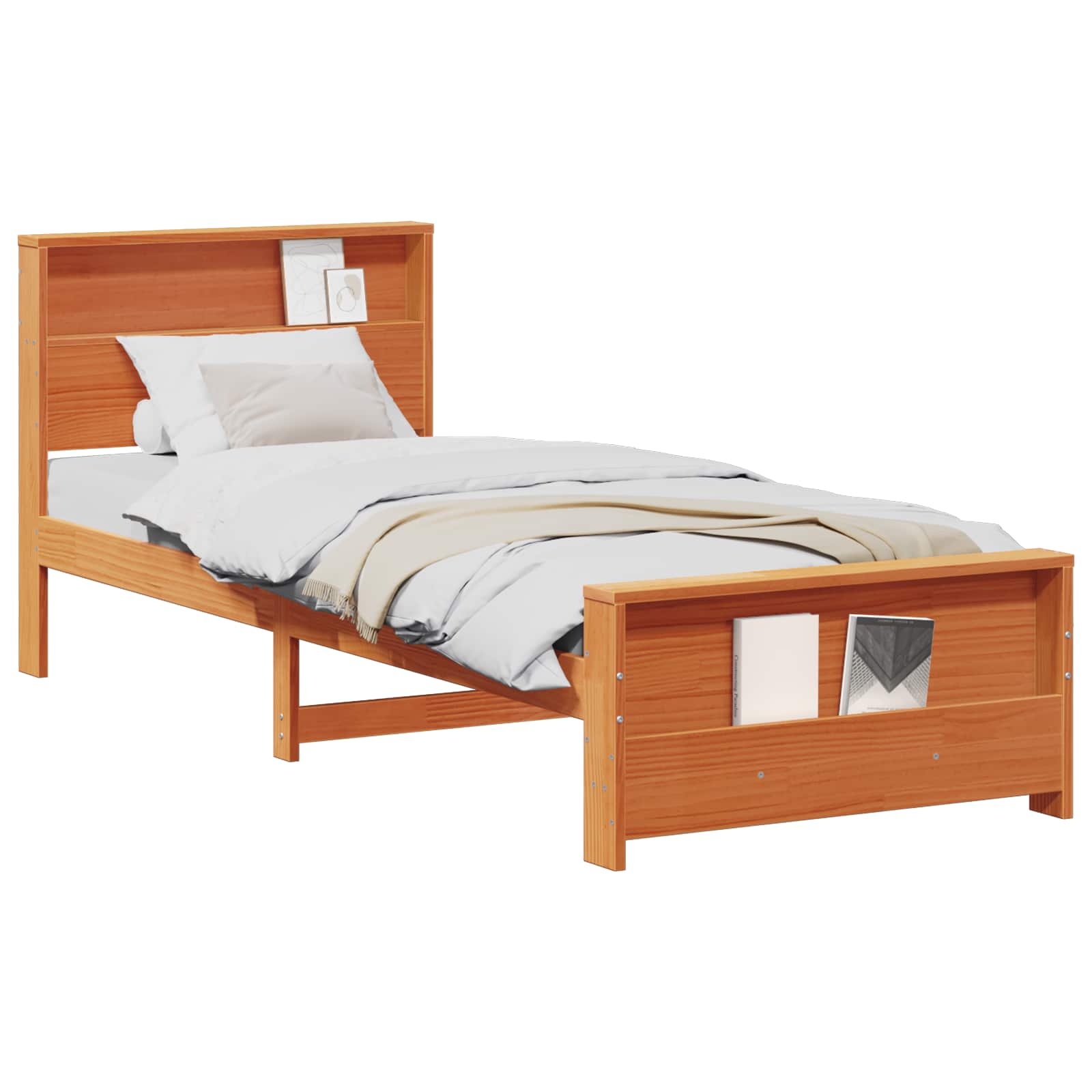 Bedframe met hoofdeinde Wasbruin 90 x 190 cm Bewerkt hout is nu te koop bij PeponiXL, paradijselijk wonen!