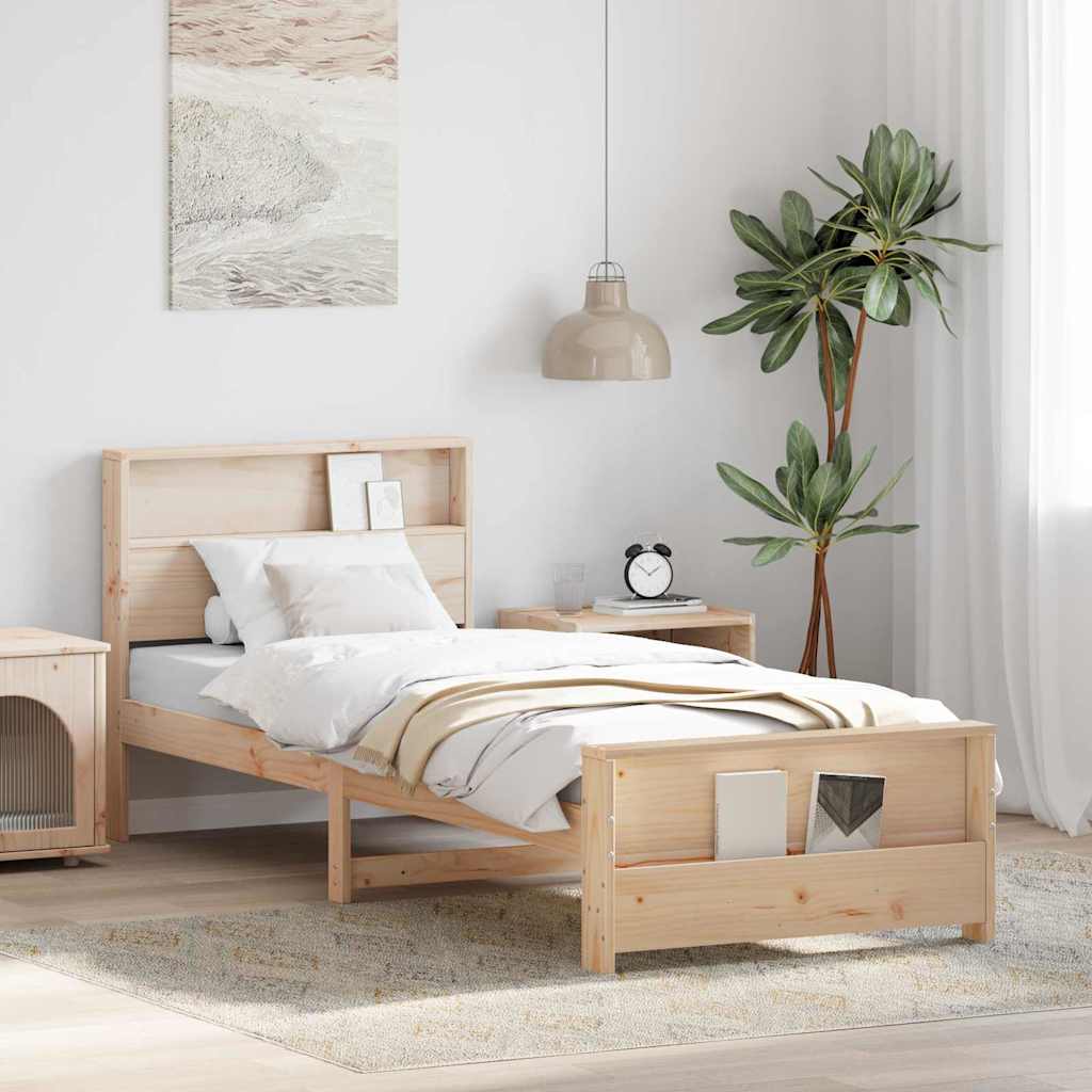 Bedframe met hoofdeinde Bruin 75 x 190 cm Bewerkt hout is nu te koop bij PeponiXL, paradijselijk wonen!