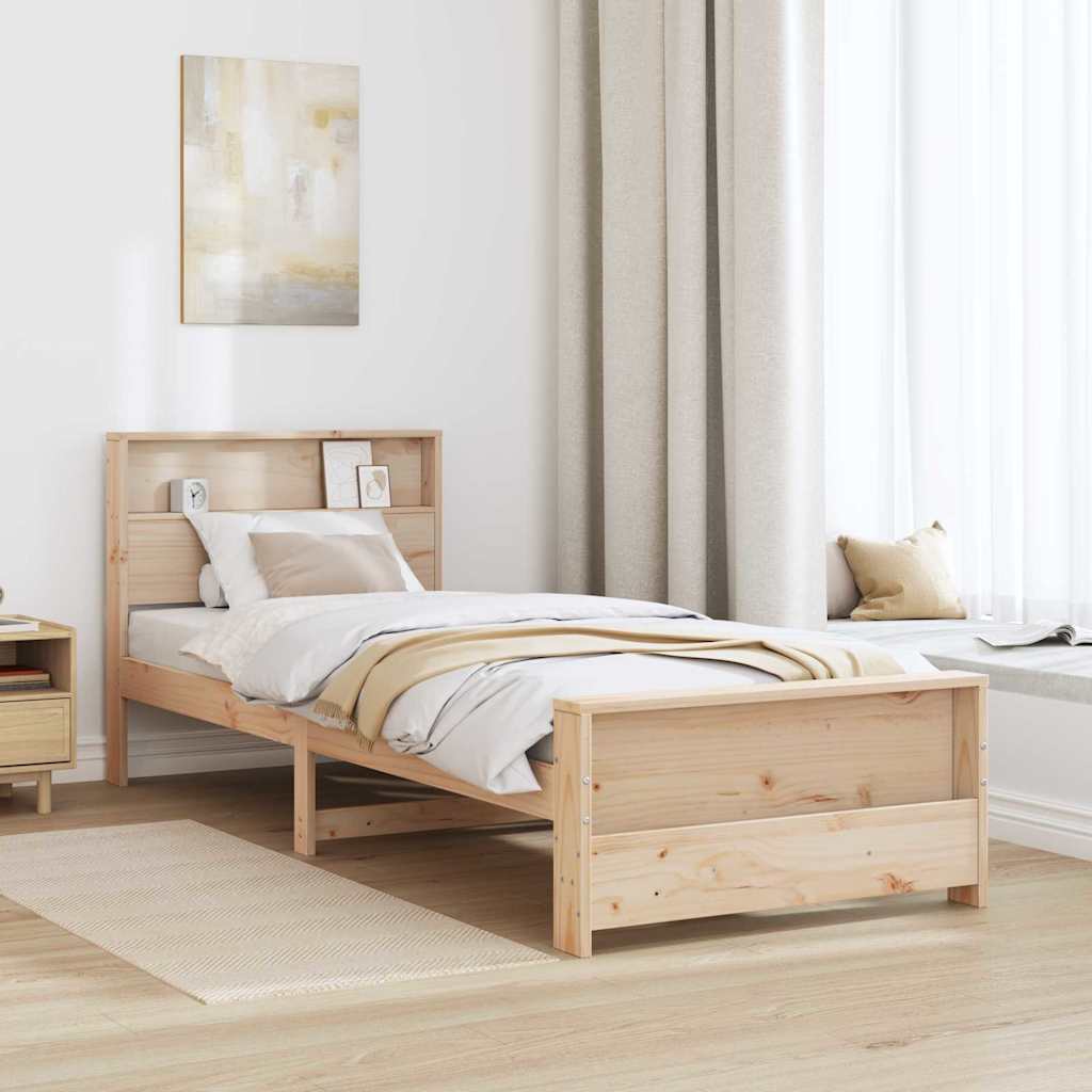 Bedframe met hoofdeinde Bruin 75 x 190 cm Bewerkt hout is nu te koop bij PeponiXL, paradijselijk wonen!