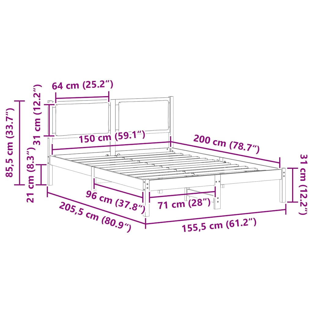 Bedframe met hoofdeinde Taupe 150 x 200 cm Massief grenenhout is nu te koop bij PeponiXL, paradijselijk wonen!