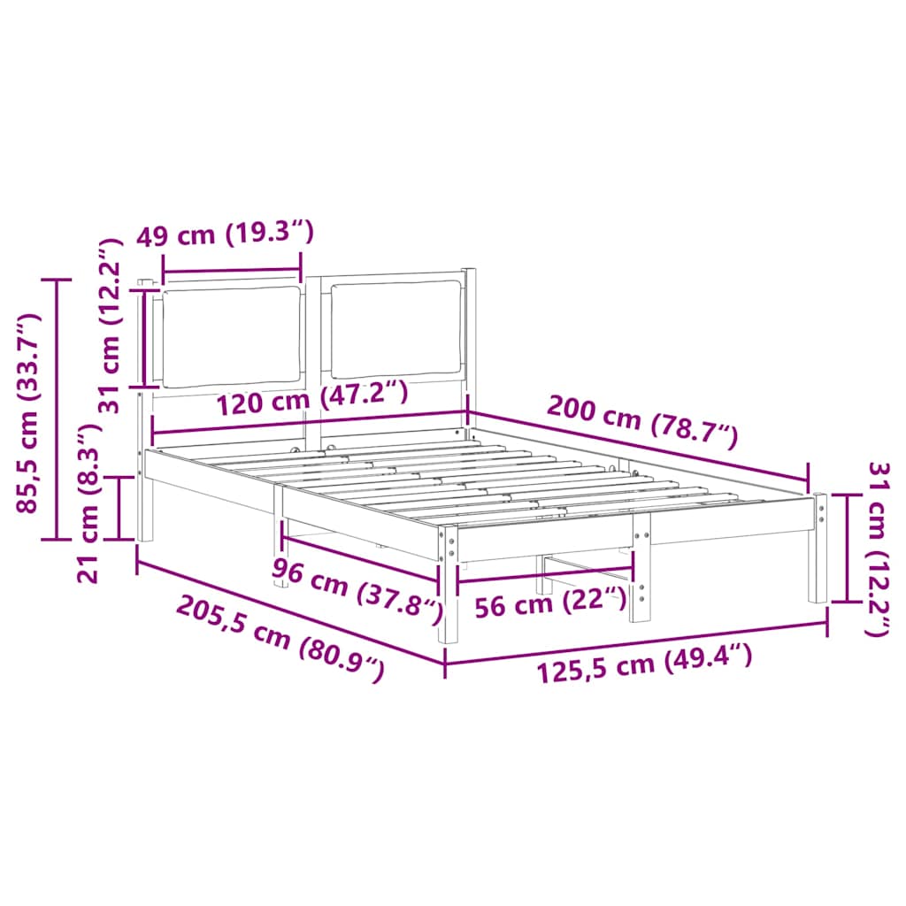 Bedframe met hoofdeinde Taupe 120 x 200 cm Massief grenenhout is nu te koop bij PeponiXL, paradijselijk wonen!