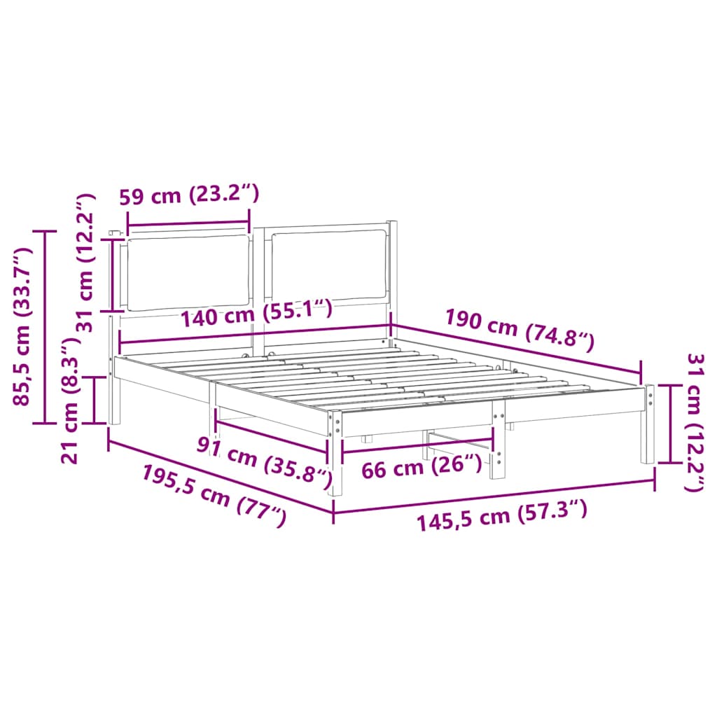 Bedframe Donkergrijs 140 x 190 cm Massief grenenhout is nu te koop bij PeponiXL, paradijselijk wonen!