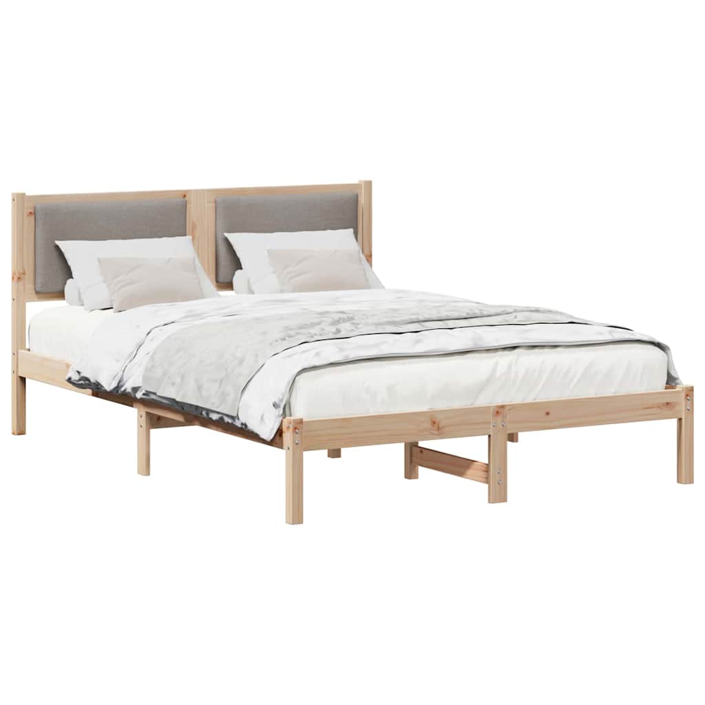 Bedframe met hoofdeinde Taupe 135 x 190 cm Massief grenenhout is nu te koop bij PeponiXL, paradijselijk wonen!