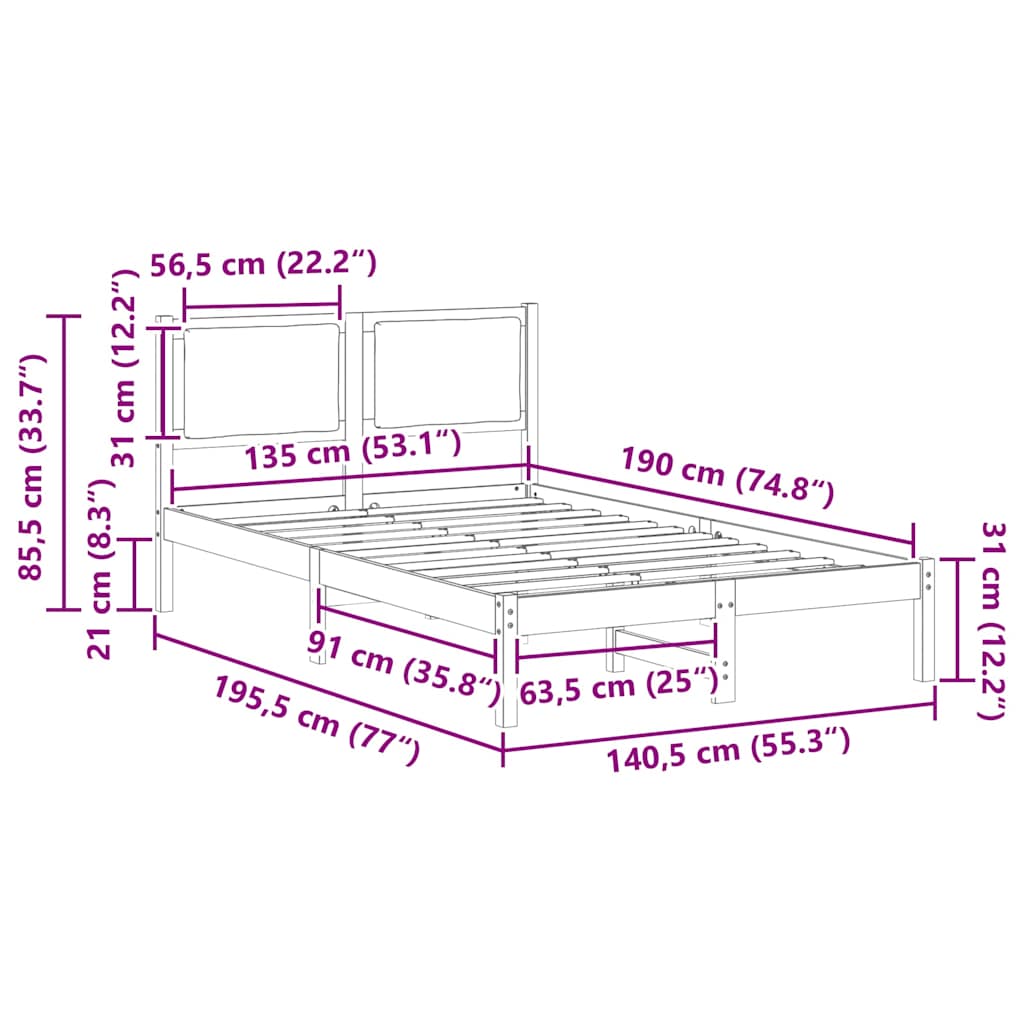 Bedframe Lichtgrijs 135 x 190 cm Massief grenenhout is nu te koop bij PeponiXL, paradijselijk wonen!